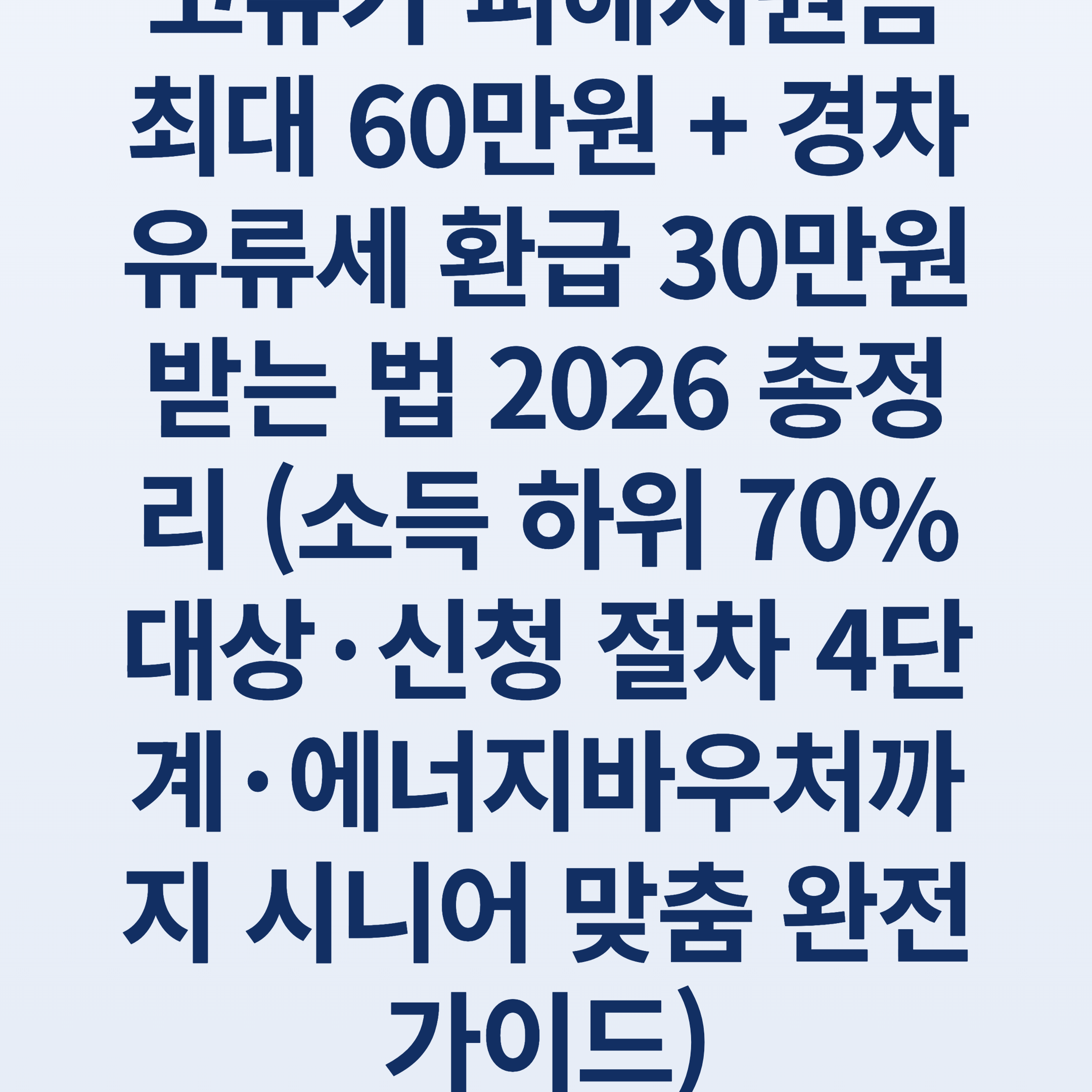 고유가 피해지원금 최대 60만원 + 경차 유류세 환급 30만원 받는 법 2026 총정리 (소득 하위 70% 대상·신청 절차 4단계·에너지바우처까지 시니어 맞춤 완전 가이드)