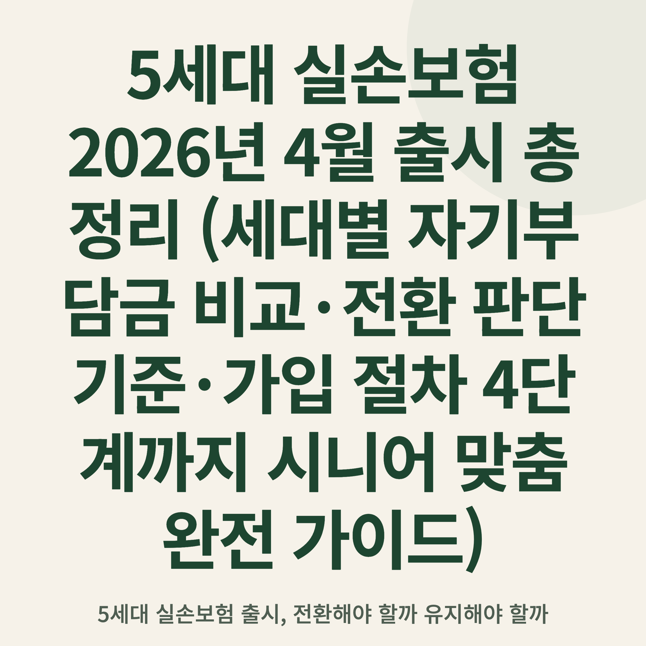 5세대 실손보험 2026년 4월 출시 총정리 (세대별 자기부담금 비교·전환 판단 기준·가입 절차 4단계까지 시니어 맞춤 완전 가이드)