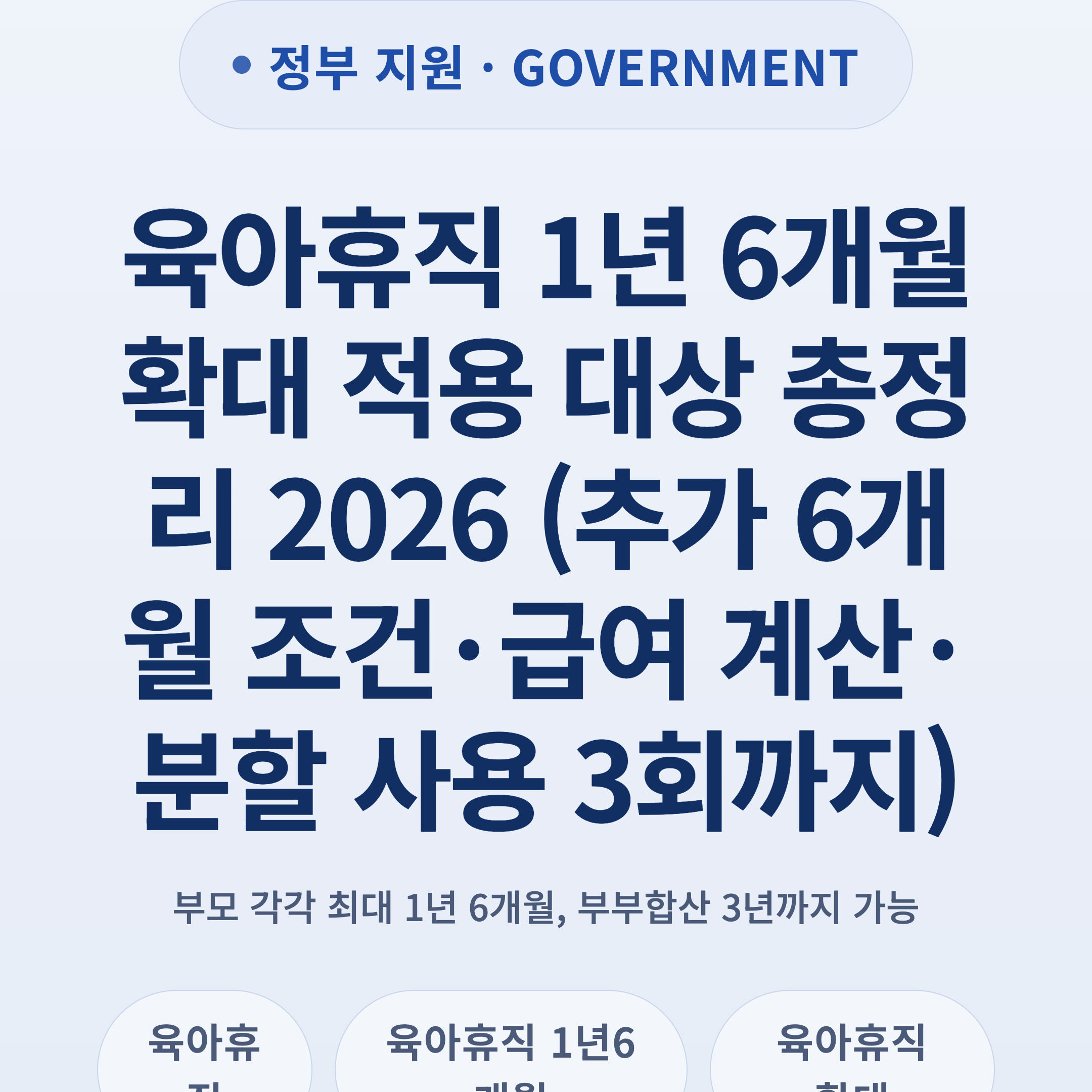육아휴직 1년 6개월 확대 적용 대상 총정리 2026 (추가 6개월 조건·급여 계산·분할 사용 3회까지)