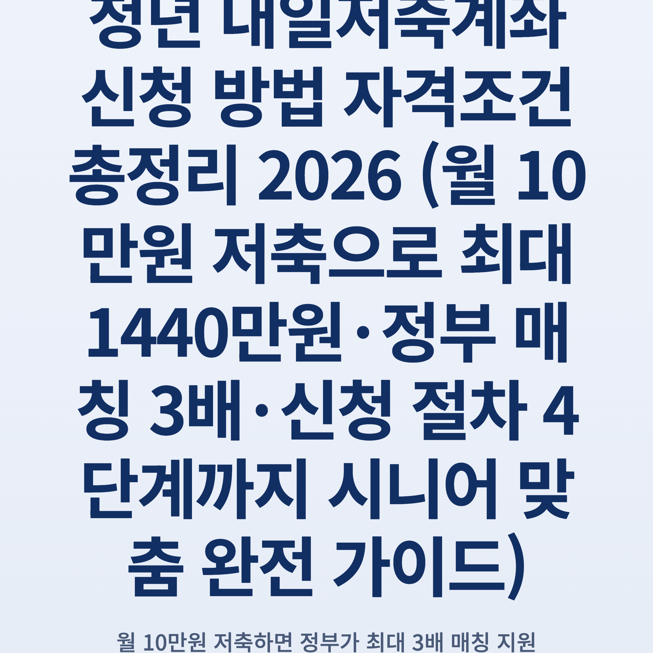 청년 내일저축계좌 신청 방법 자격조건 총정리 2026 (월 10만원 저축으로 최대 1440만원·정부 매칭 3배·신청 절차 4단계까지 시니어 맞춤 완전 가이드)