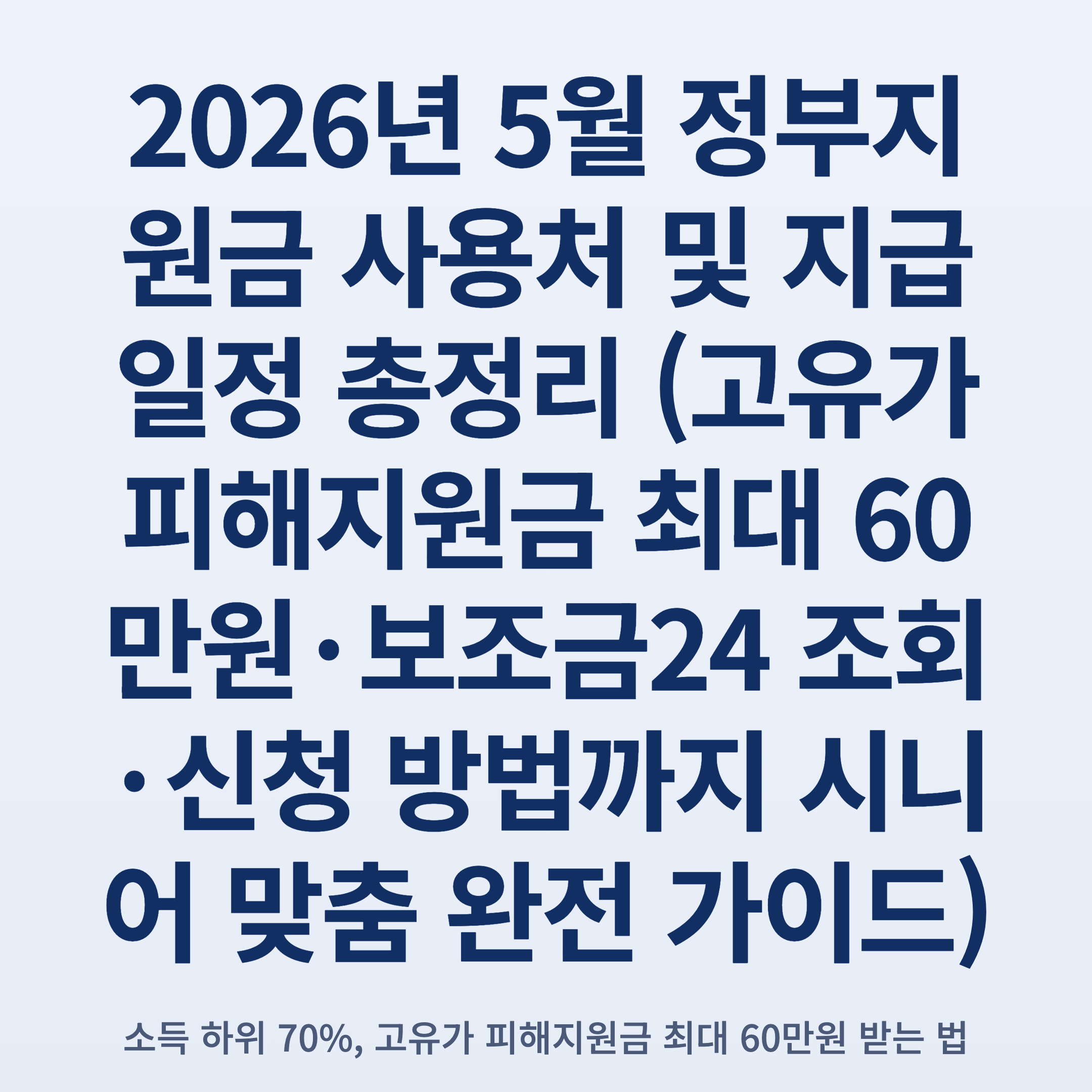 2026년 5월 정부지원금 사용처 및 지급일정 총정리 (고유가 피해지원금 최대 60만원·보조금24 조회·신청 방법까지 시니어 맞춤 완전 가이드)