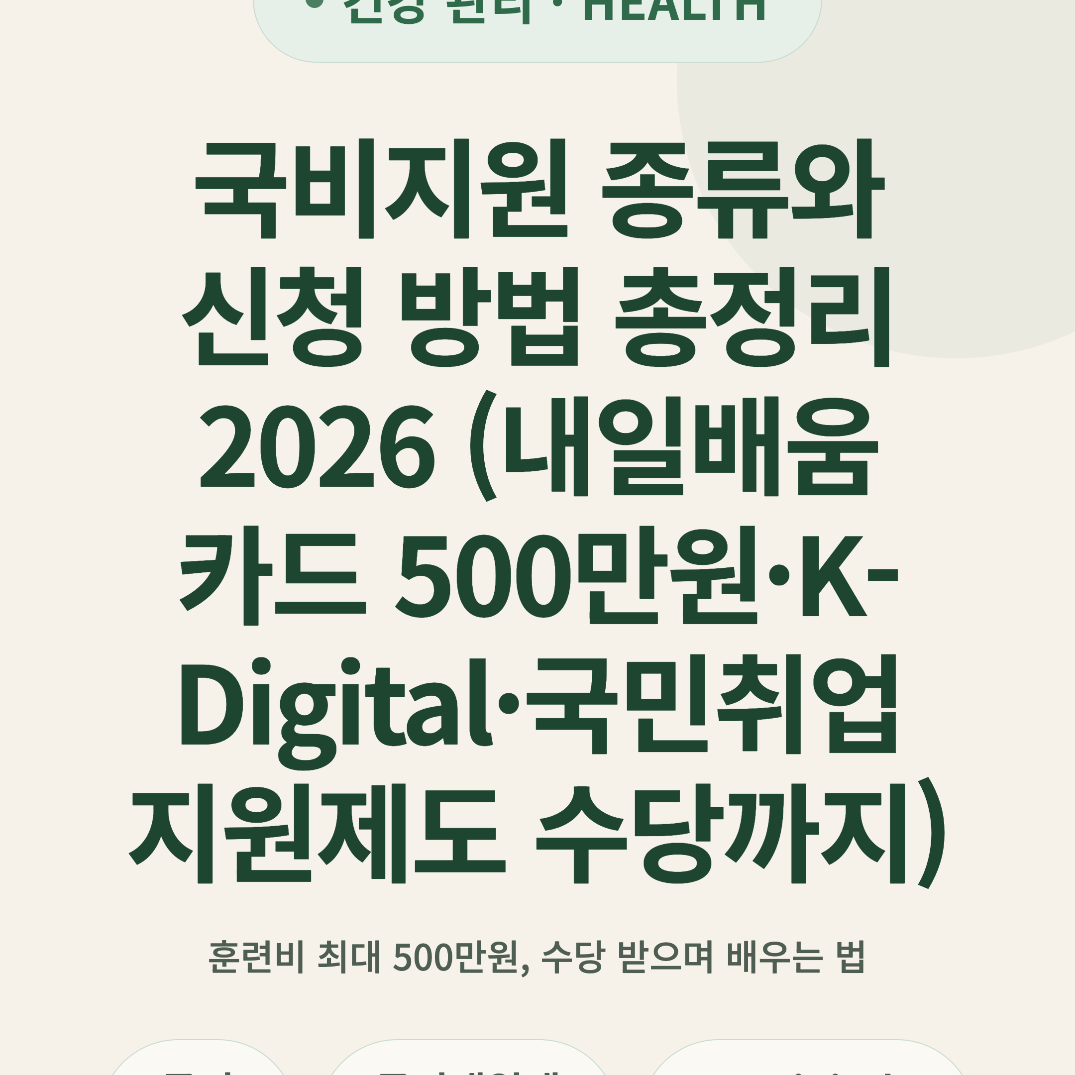 국비지원 종류와 신청 방법 총정리 2026 (내일배움카드 500만원·K-Digital·국민취업지원제도 수당까지)