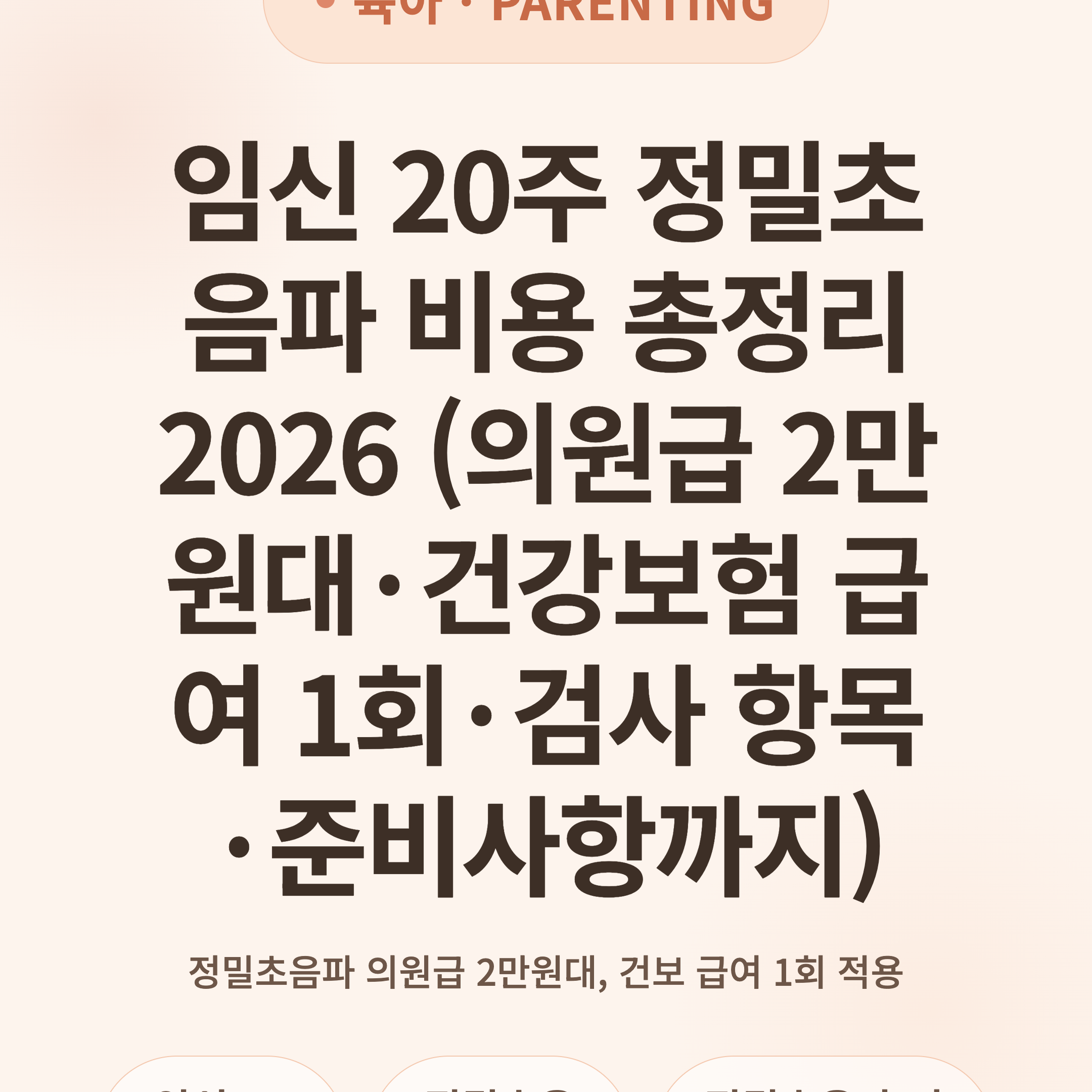 임신 20주 정밀초음파 비용 총정리 2026 (의원급 2만원대·건강보험 급여 1회·검사 항목·준비사항까지)