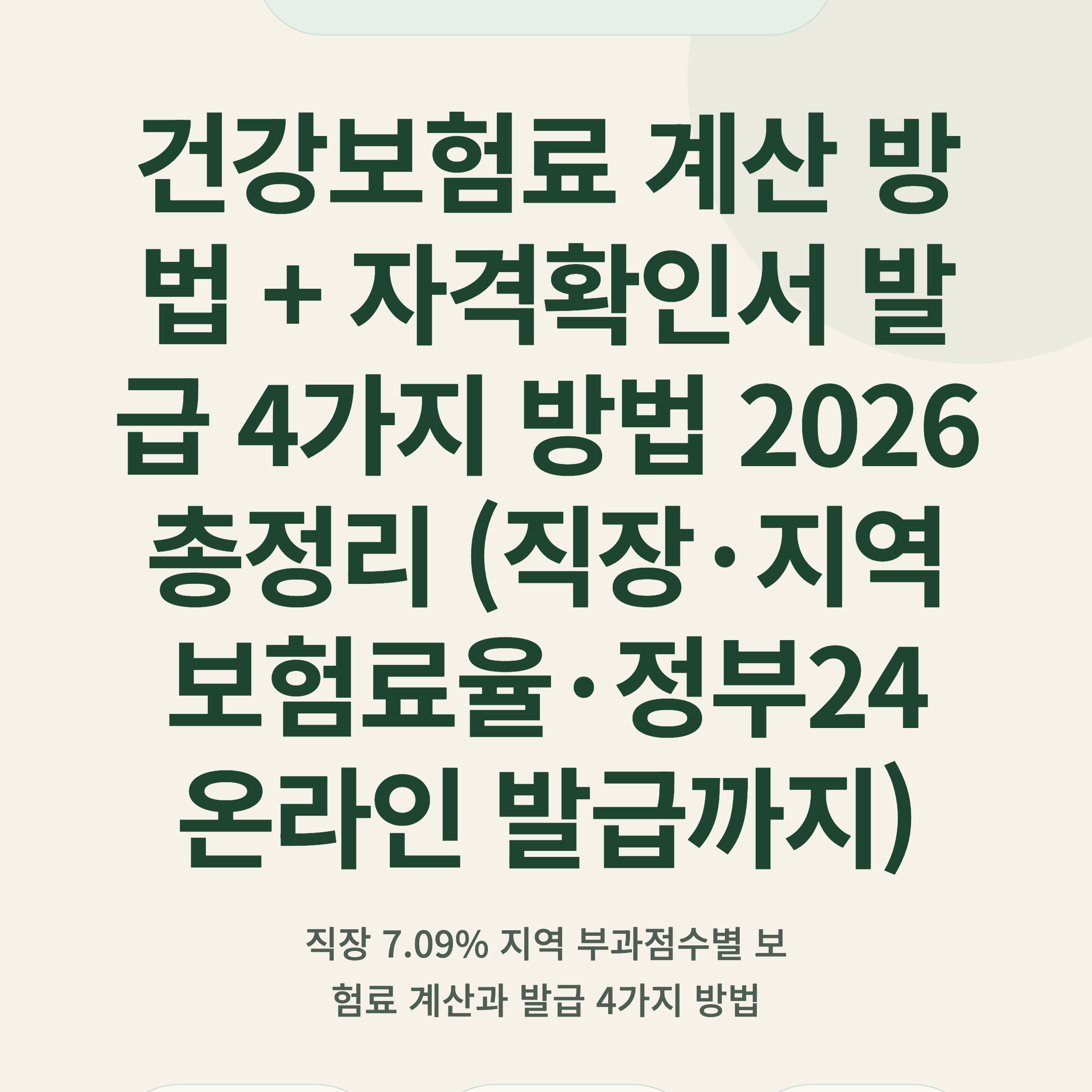 건강보험료 계산 방법 + 자격확인서 발급 4가지 방법 2026 총정리 (직장·지역 보험료율·정부24 온라인 발급까지)