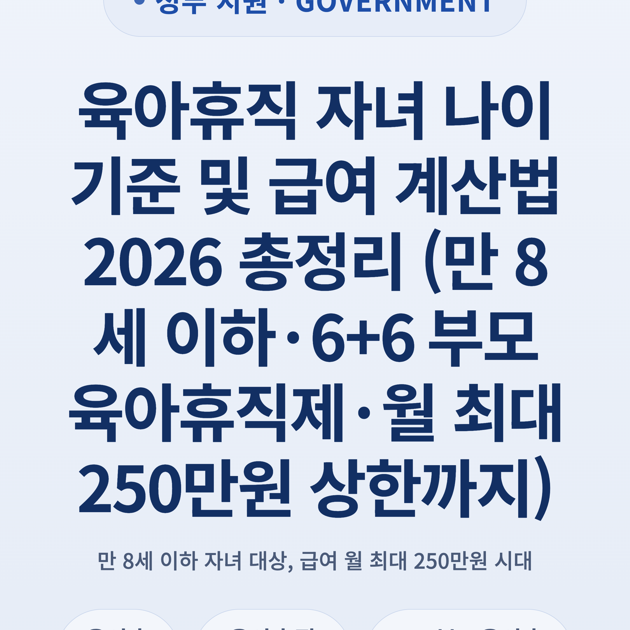 육아휴직 자녀 나이 기준 및 급여 계산법 2026 총정리 (만 8세 이하·6+6 부모육아휴직제·월 최대 250만원 상한까지)
