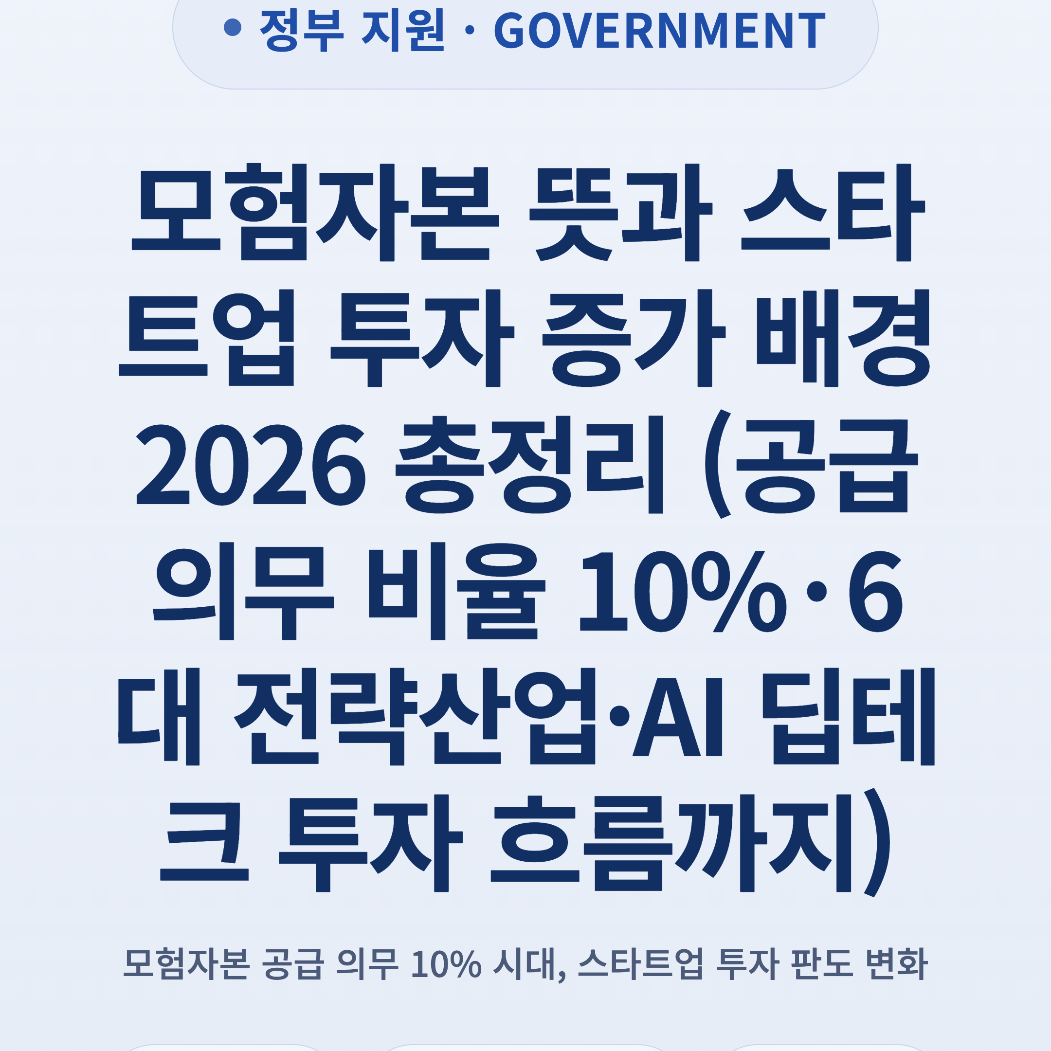 모험자본 뜻과 스타트업 투자 증가 배경 2026 총정리 (공급 의무 비율 10%·6대 전략산업·AI 딥테크 투자 흐름까지)