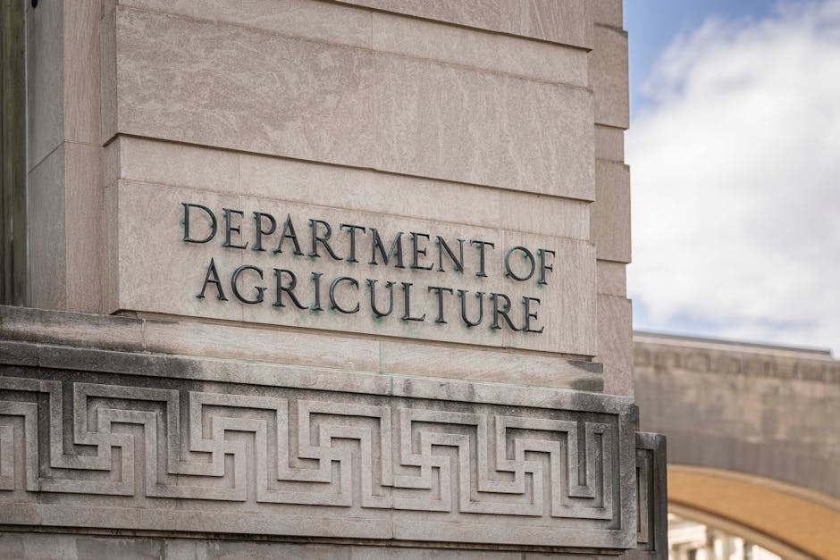 Close-up of the Department of Agriculture building facade with architectural details.