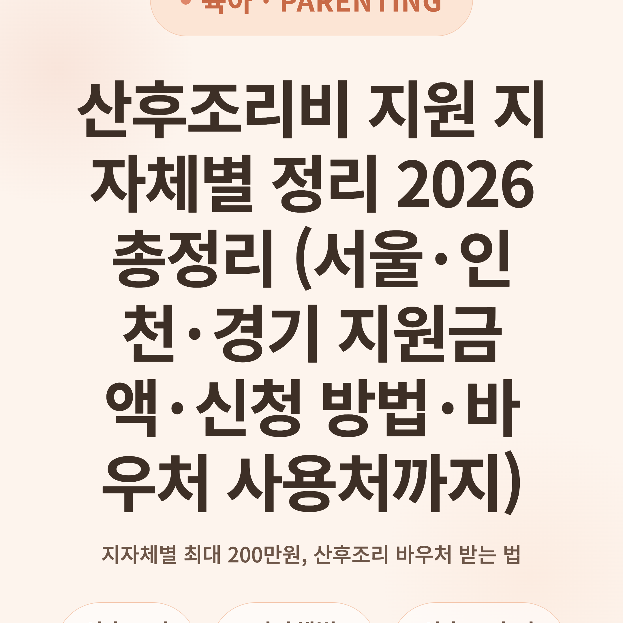 산후조리비 지원 지자체별 정리 2026 총정리 (서울·인천·경기 지원금액·신청 방법·바우처 사용처까지)