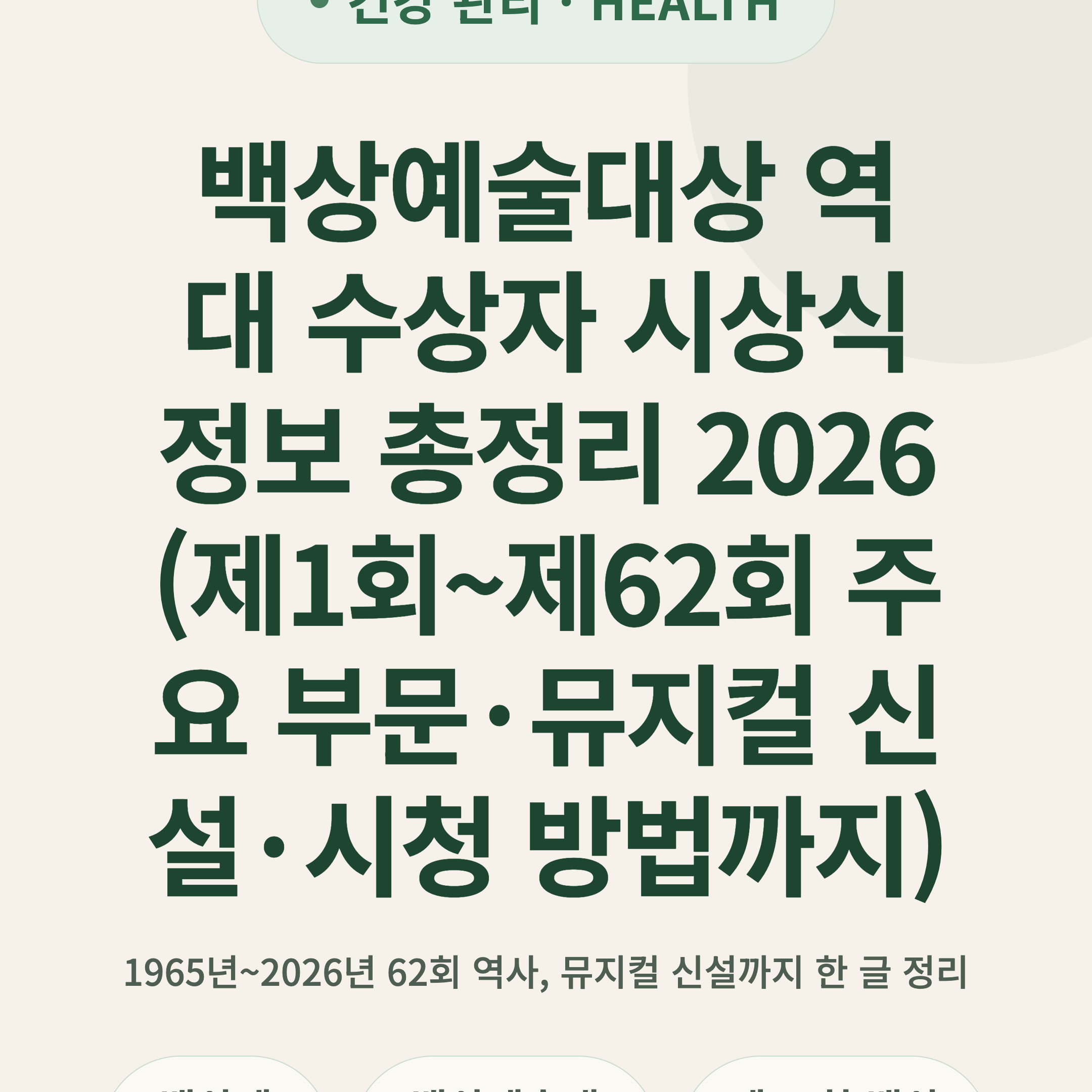 백상예술대상 역대 수상자 시상식 정보 총정리 2026 (제1회~제62회 주요 부문·뮤지컬 신설·시청 방법까지)