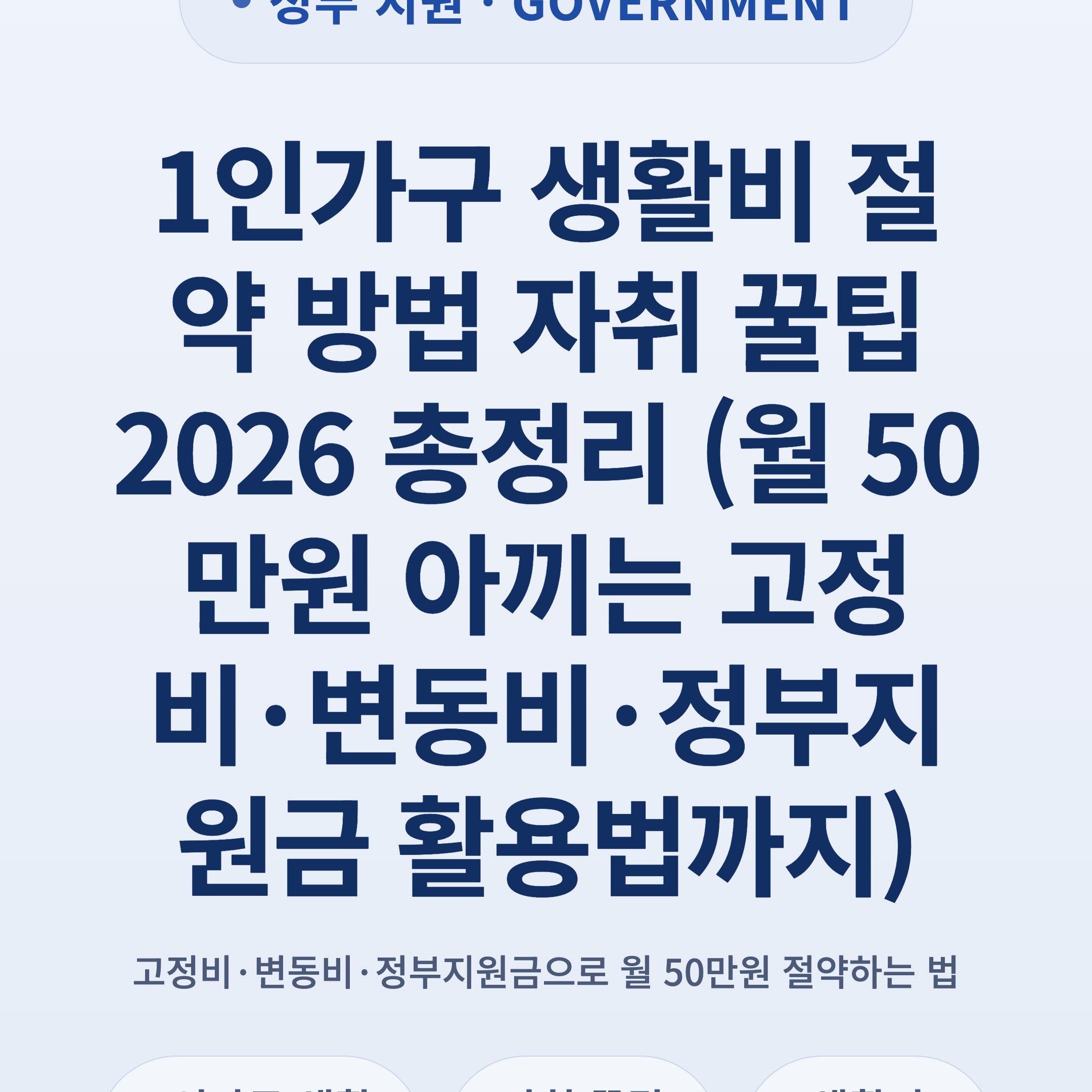 1인가구 생활비 절약 방법 자취 꿀팁 2026 총정리 (월 50만원 아끼는 고정비·변동비·정부지원금 활용법까지)