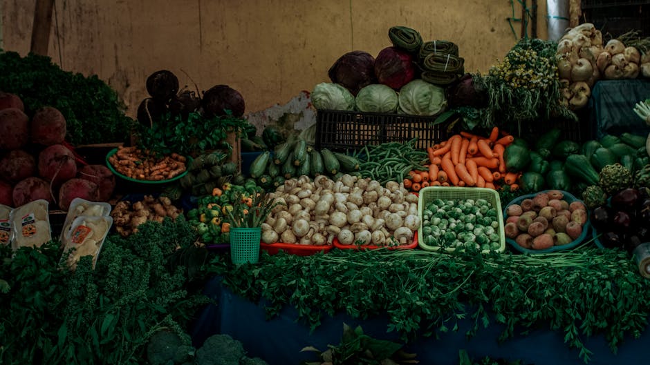 Vibrant array of fresh vegetables at a market stall in Zacapoaxtla, México.