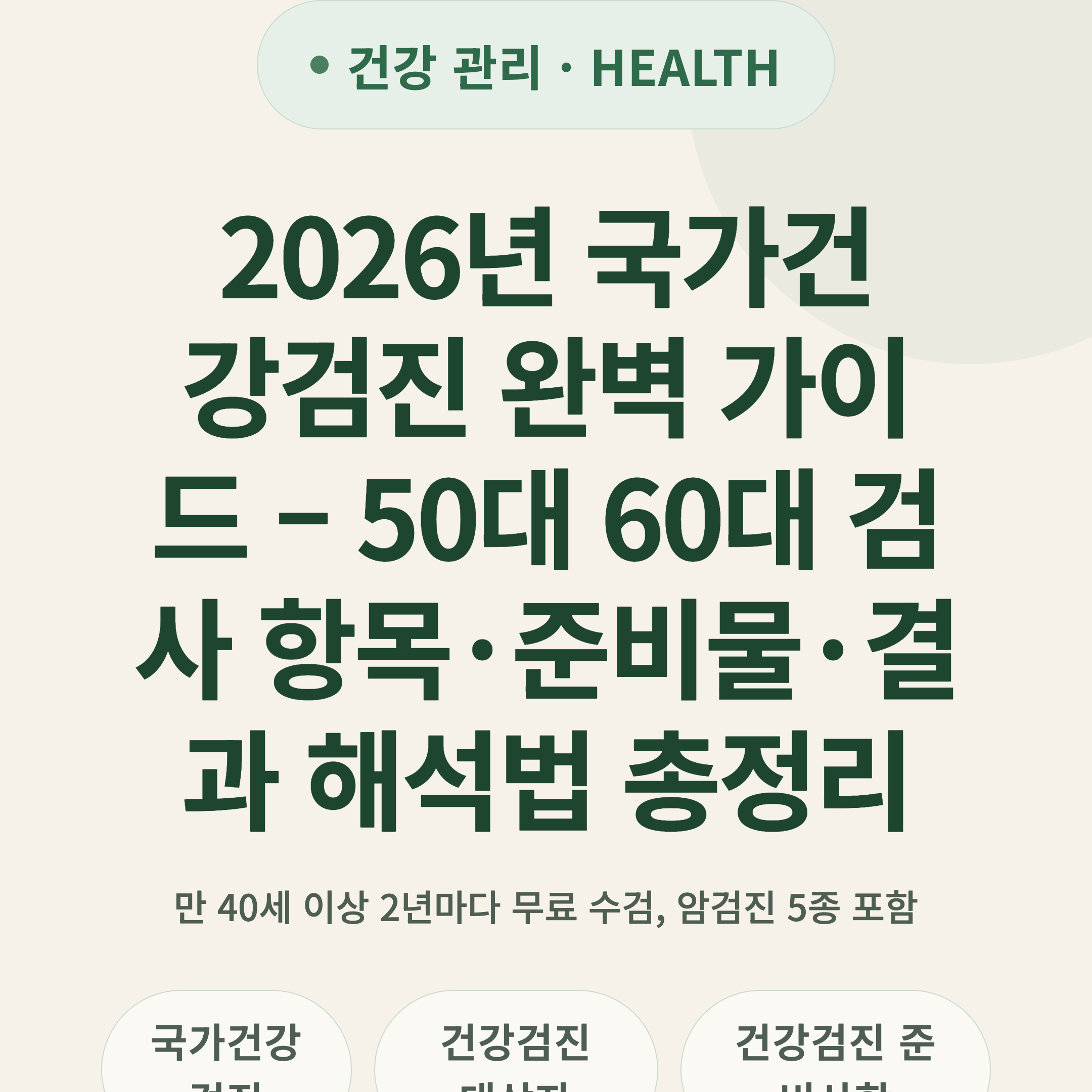 2026년 국가건강검진 완벽 가이드 – 50대 60대 검사 항목·준비물·결과 해석법 총정리