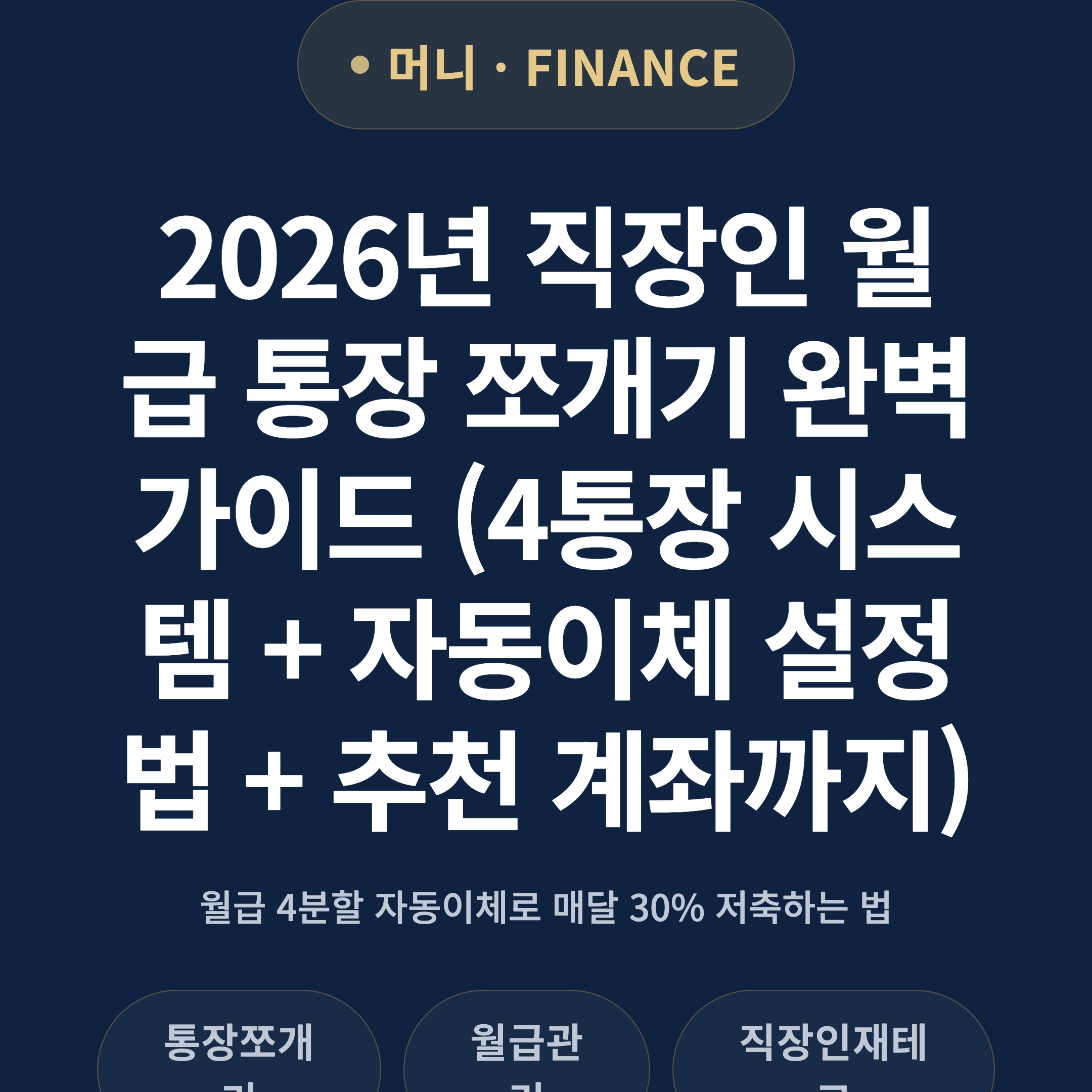 2026년 직장인 월급 통장 쪼개기 완벽 가이드 (4통장 시스템 + 자동이체 설정법 + 추천 계좌까지)