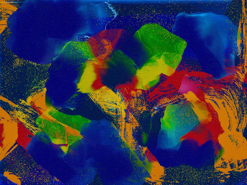 Dynamic abstract painting with vibrant colors and bold brushstrokes.