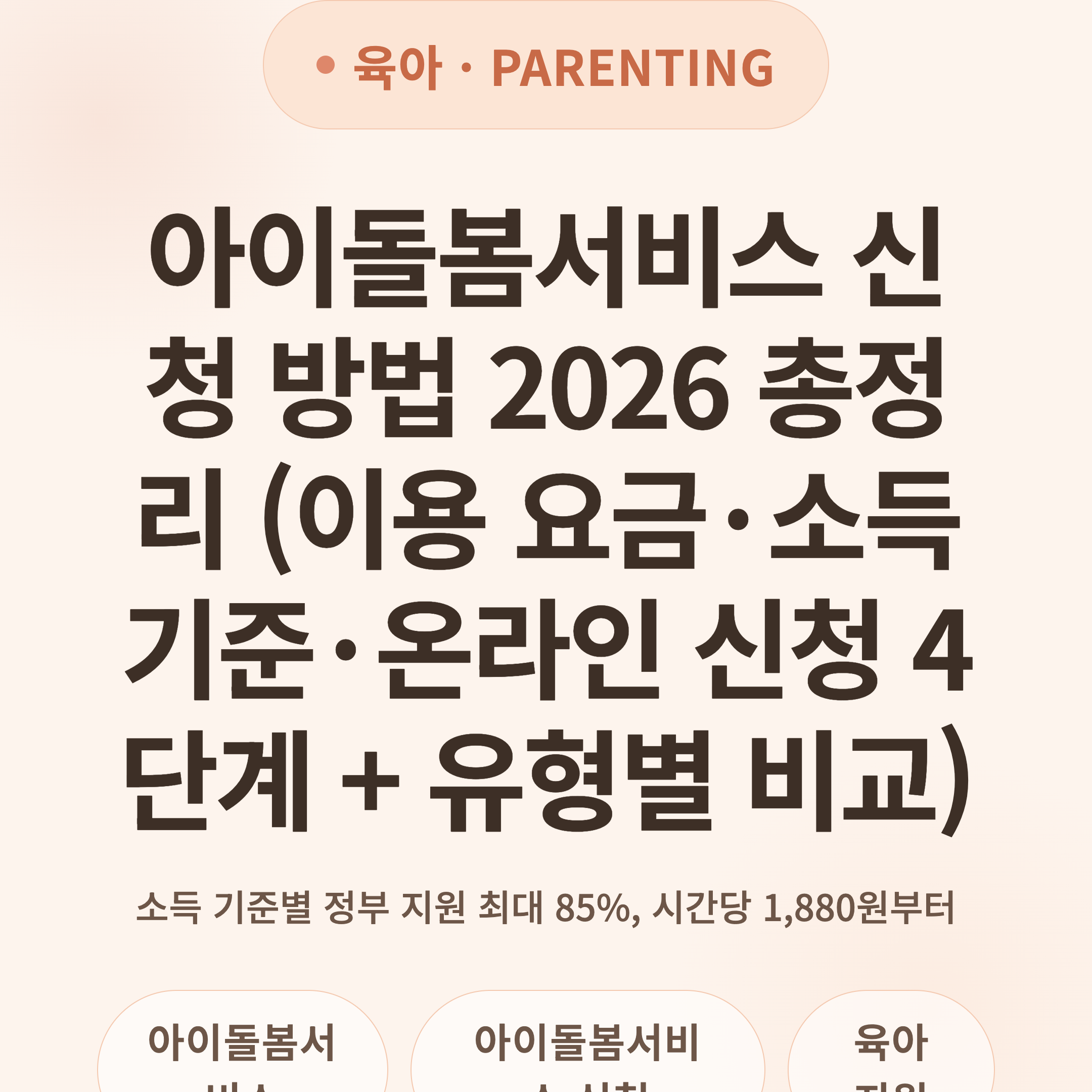 아이돌봄서비스 신청 방법 2026 총정리 (이용 요금·소득 기준·온라인 신청 4단계 + 유형별 비교)