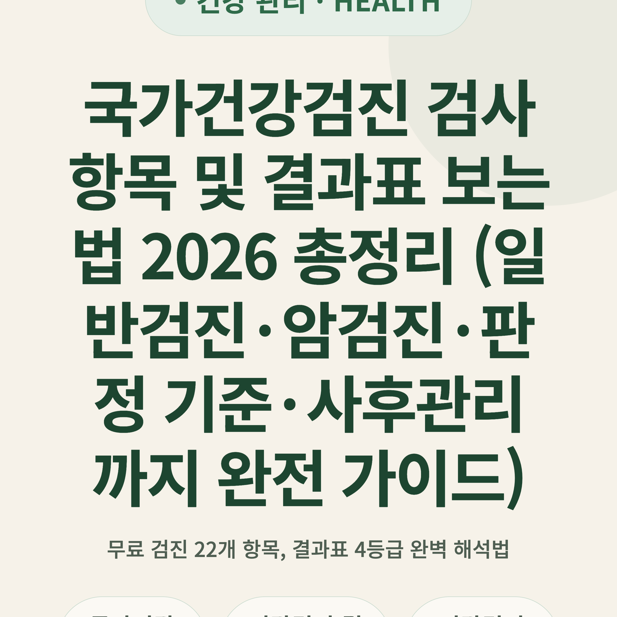 국가건강검진 검사 항목 및 결과표 보는 법 2026 총정리 (일반검진·암검진·판정 기준·사후관리까지 완전 가이드)