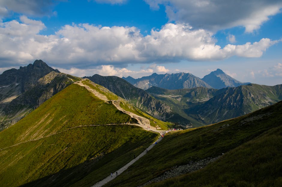 Breathtaking view of the Tatra Mountains in Zakopane, Poland with a scenic hiking trail.