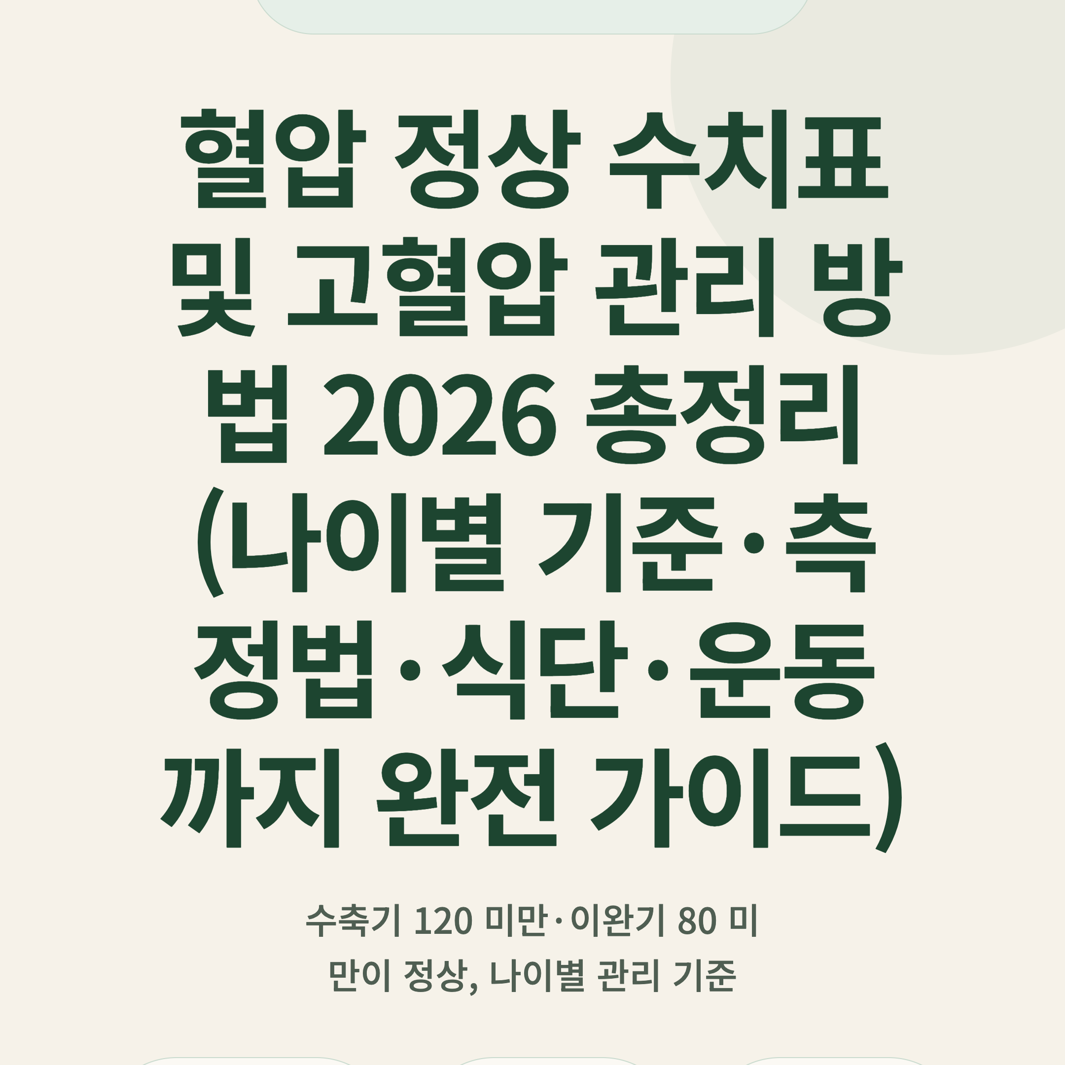 혈압 정상 수치표 및 고혈압 관리 방법 2026 총정리 (나이별 기준·측정법·식단·운동까지 완전 가이드)