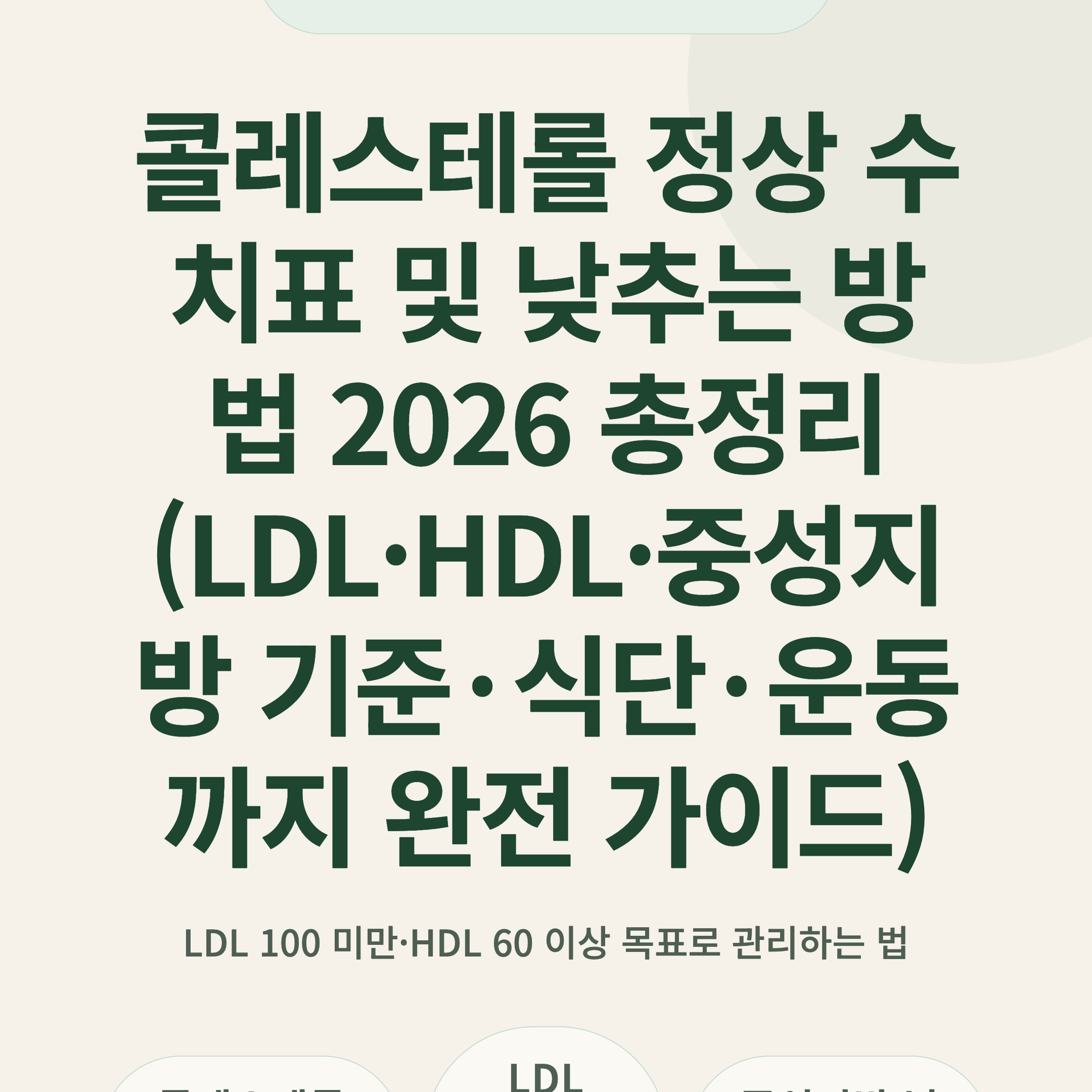 콜레스테롤 정상 수치표 및 낮추는 방법 2026 총정리 (LDL·HDL·중성지방 기준·식단·운동까지 완전 가이드)
