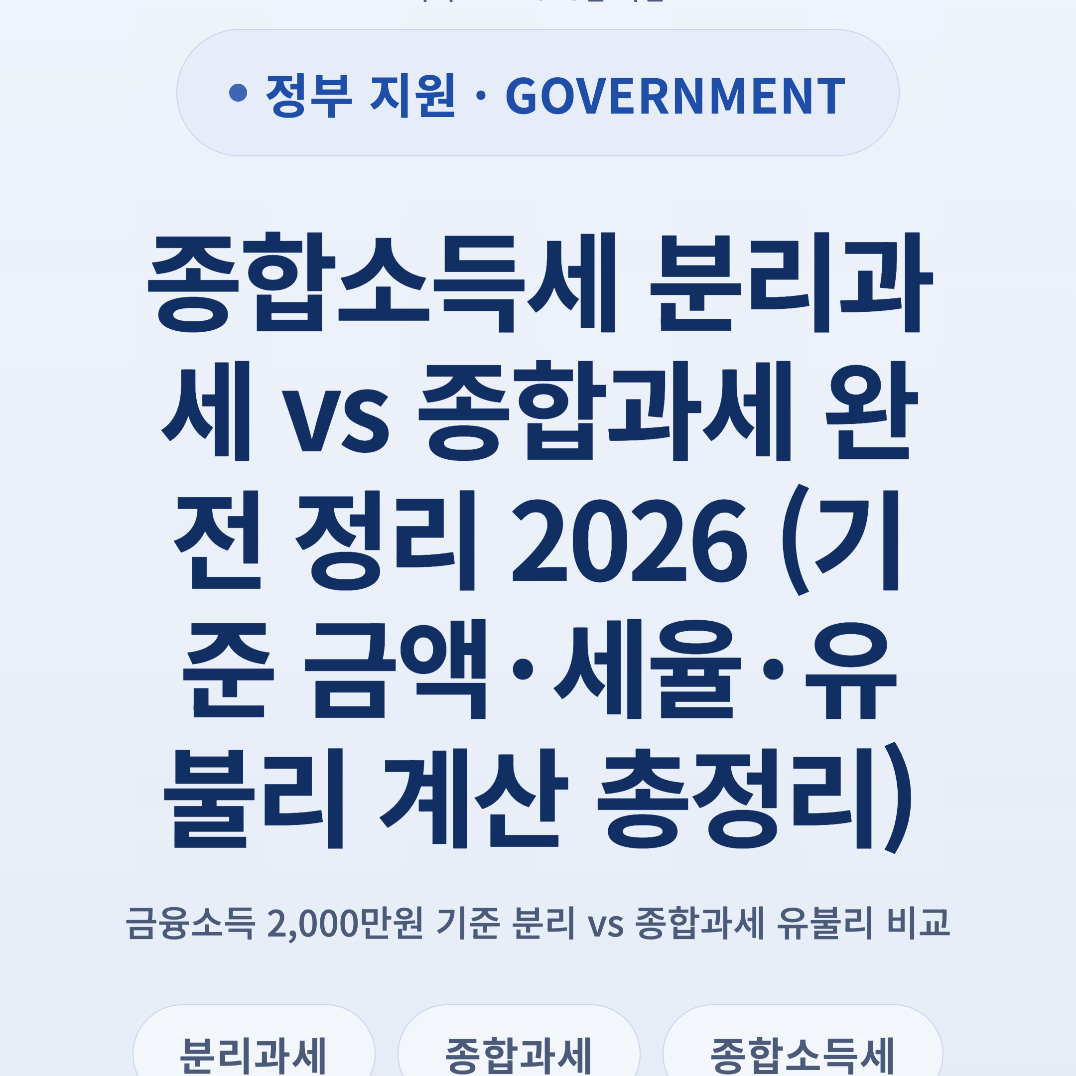 종합소득세 분리과세 vs 종합과세 완전 정리 2026 (기준 금액·세율·유불리 계산 총정리)