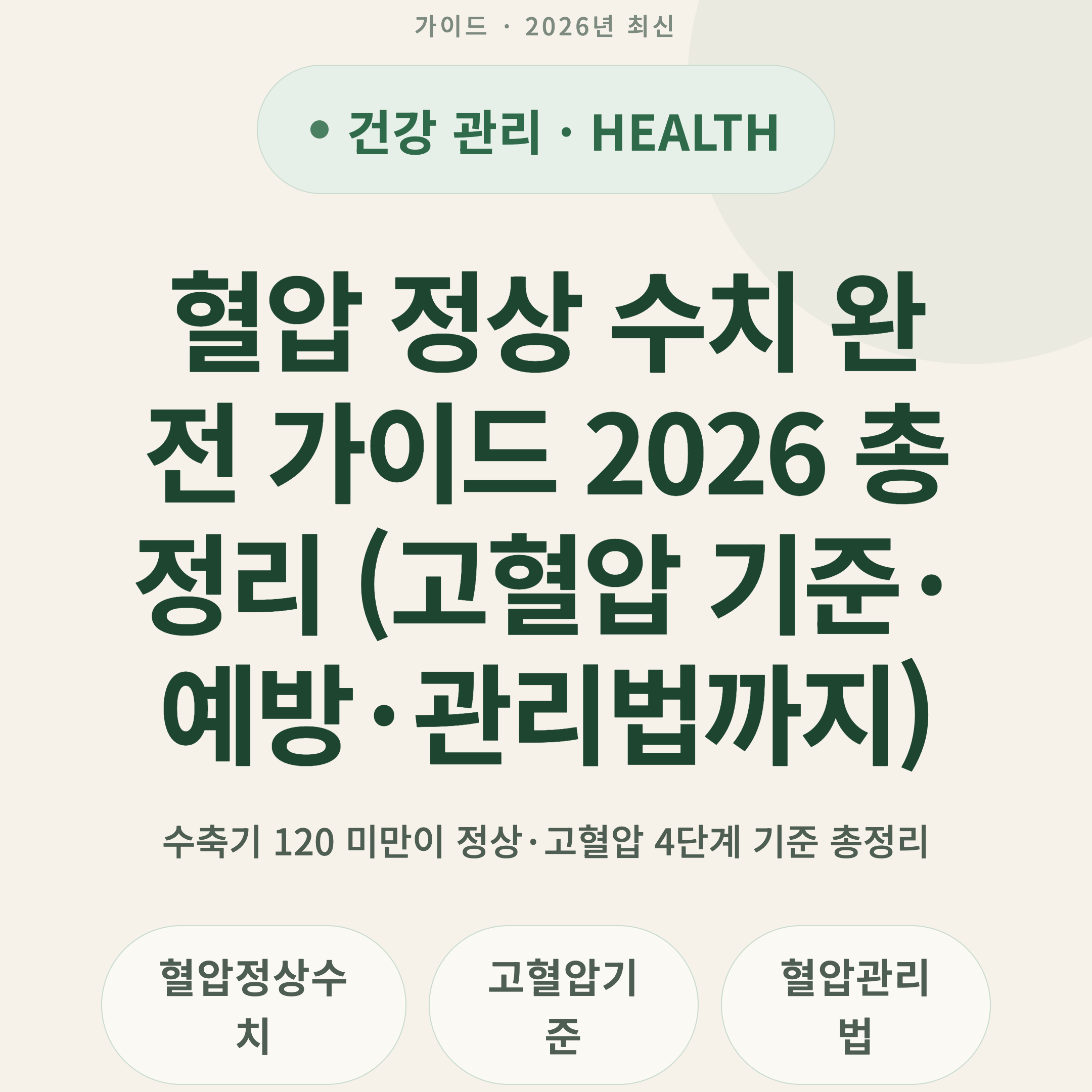 혈압 정상 수치 완전 가이드 2026 총정리 (고혈압 기준·예방·관리법까지)
