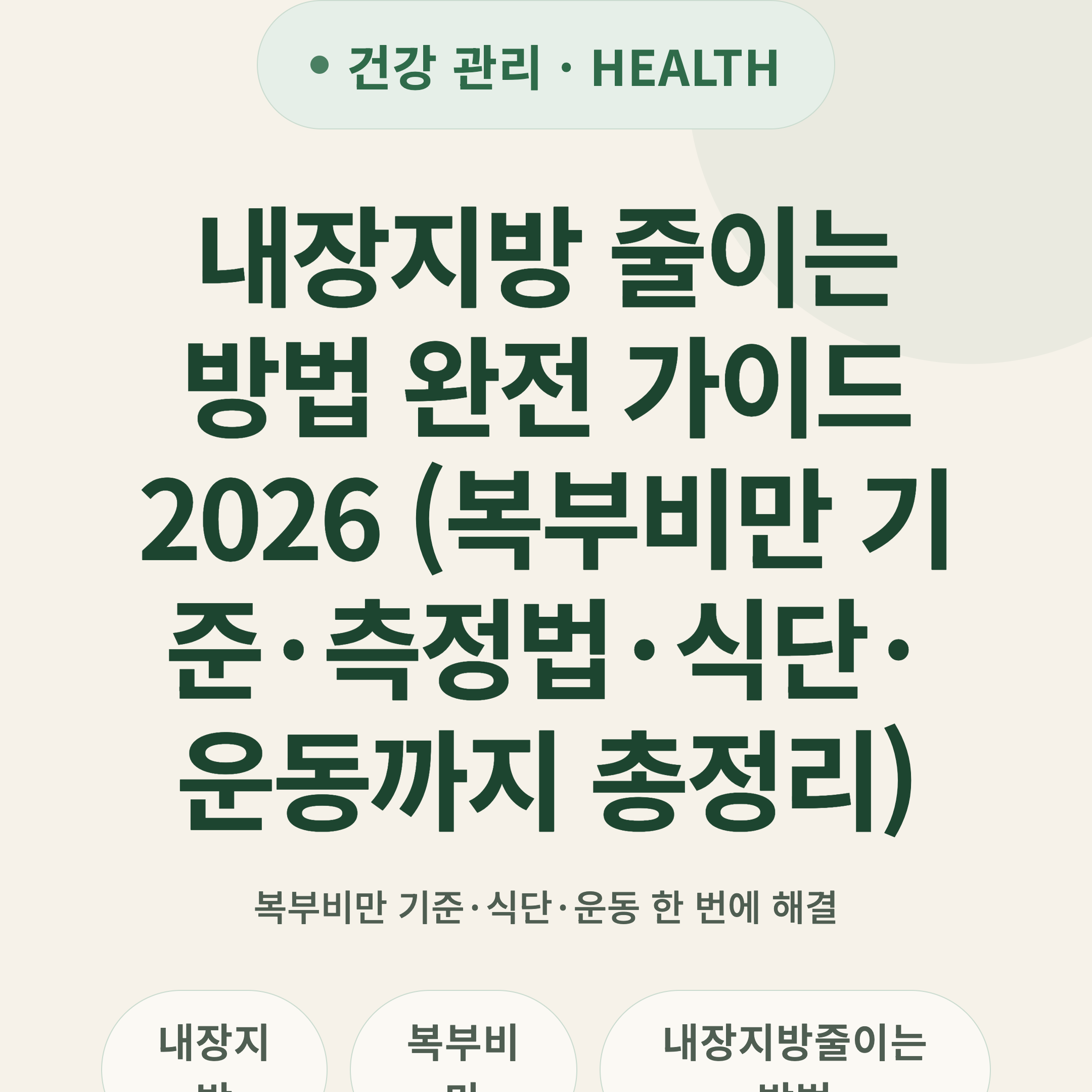 내장지방 줄이는 방법 완전 가이드 2026 (복부비만 기준·측정법·식단·운동까지 총정리)