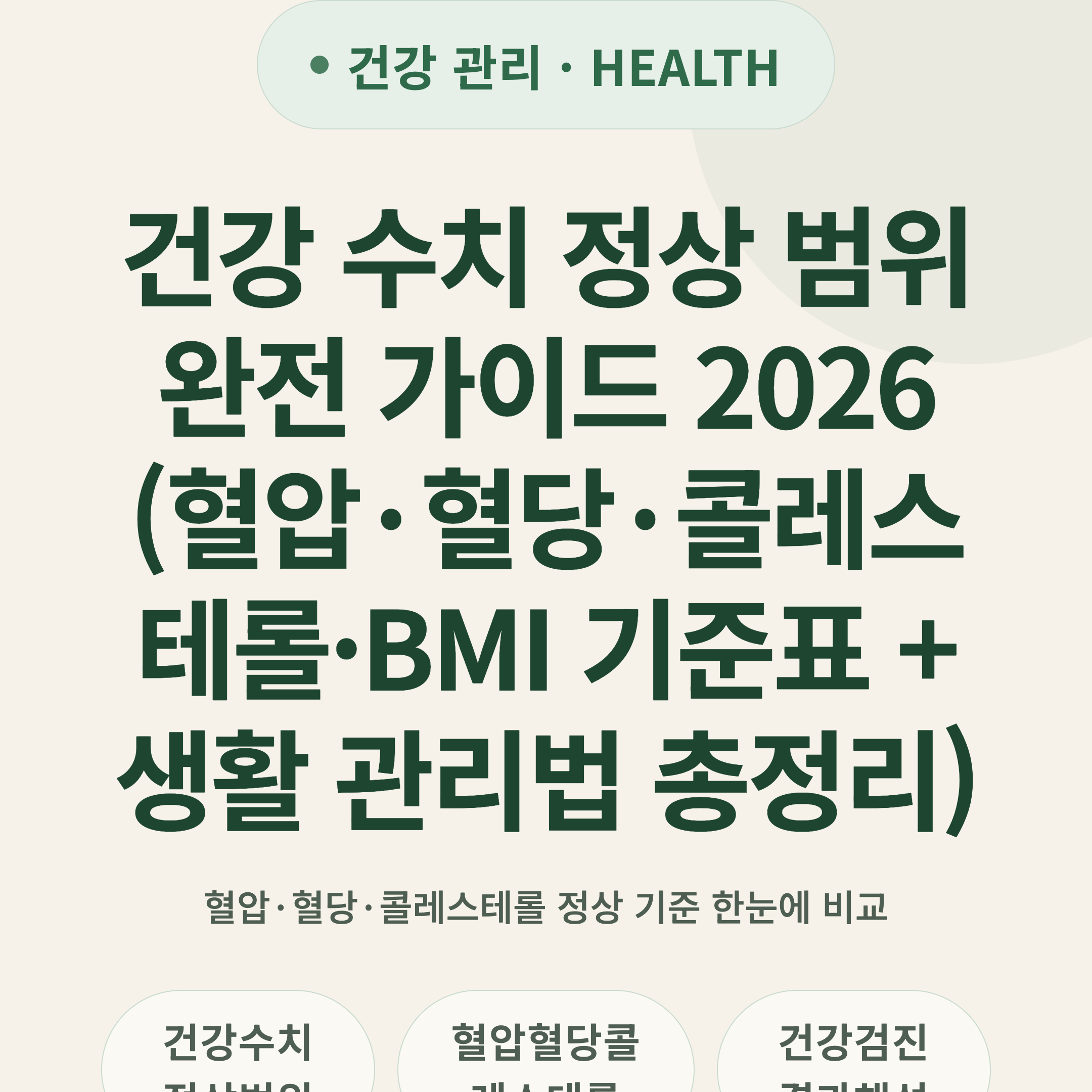 건강 수치 정상 범위 완전 가이드 2026 (혈압·혈당·콜레스테롤·BMI 기준표 + 생활 관리법 총정리)