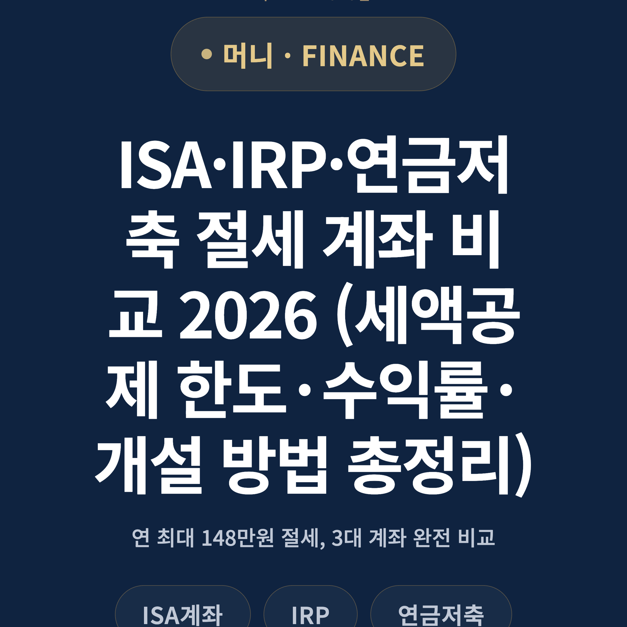ISA·IRP·연금저축 절세 계좌 비교 2026 (세액공제 한도·수익률·개설 방법 총정리)