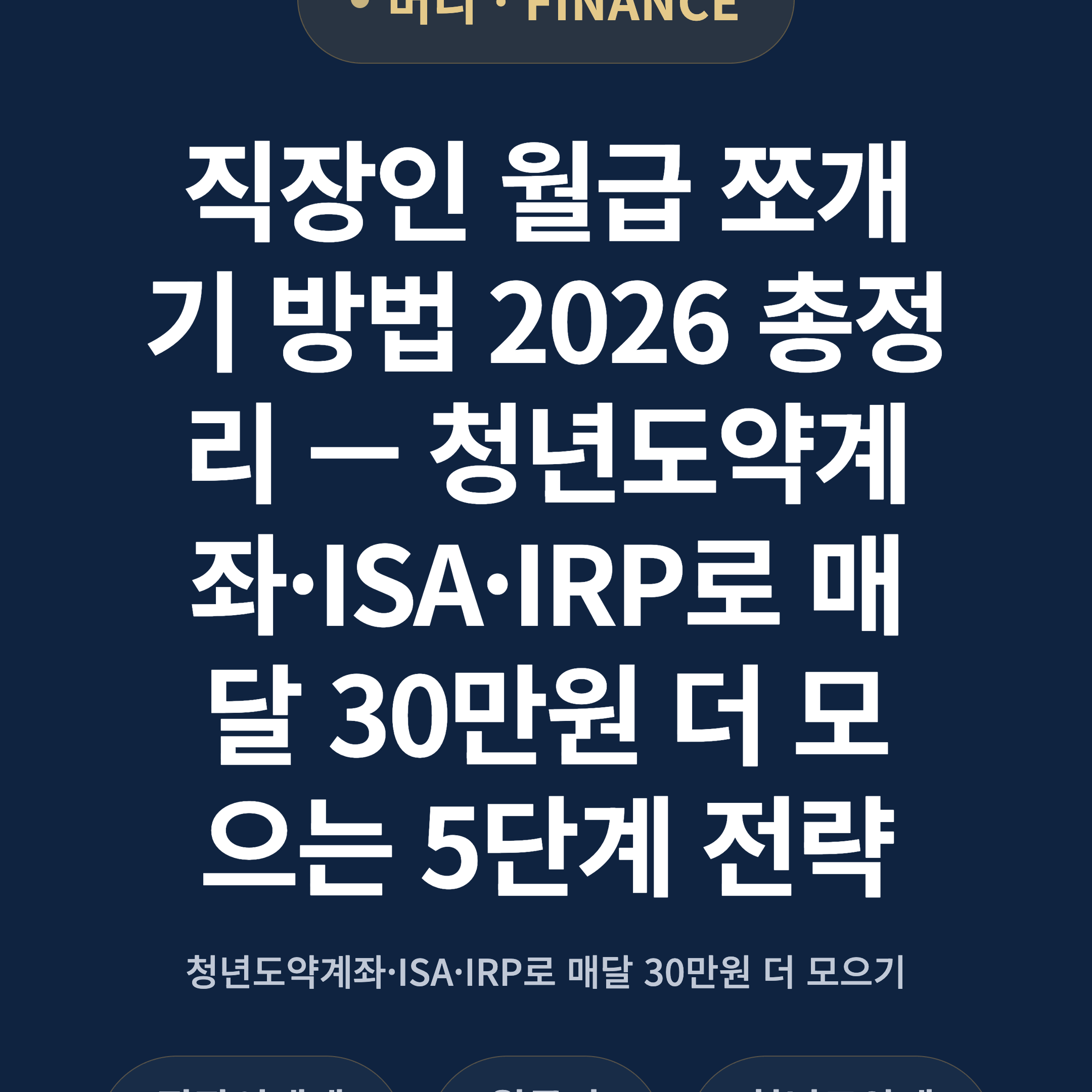 직장인 월급 쪼개기 방법 2026 총정리 — 청년도약계좌·ISA·IRP로 매달 30만원 더 모으는 5단계 전략