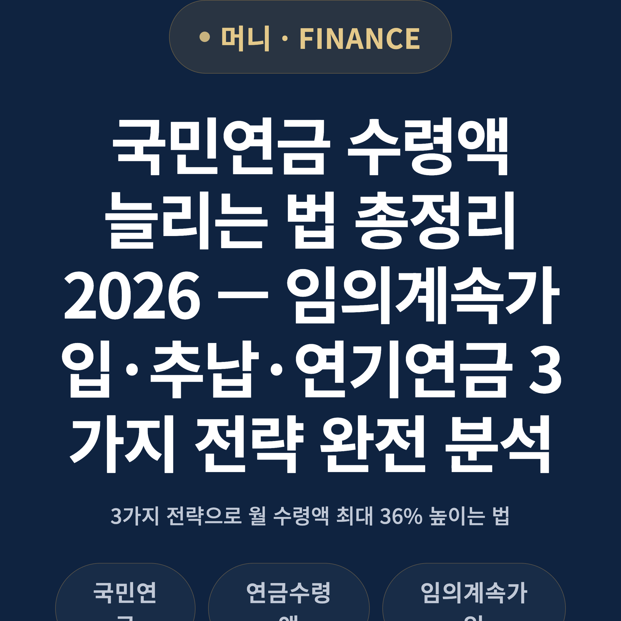 국민연금 수령액 늘리는 법 총정리 2026 — 임의계속가입·추납·연기연금 3가지 전략 완전 분석