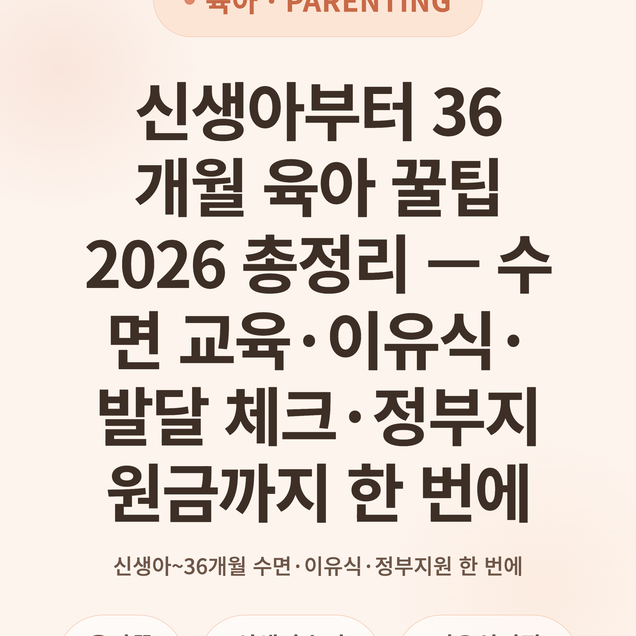 신생아부터 36개월 육아 꿀팁 2026 총정리 — 수면 교육·이유식·발달 체크·정부지원금까지 한 번에