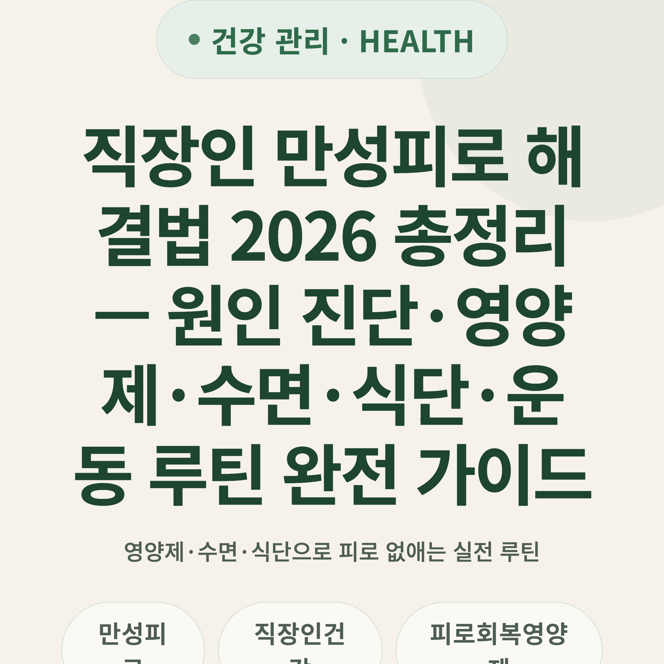 직장인 만성피로 해결법 2026 총정리 — 원인 진단·영양제·수면·식단·운동 루틴 완전 가이드
