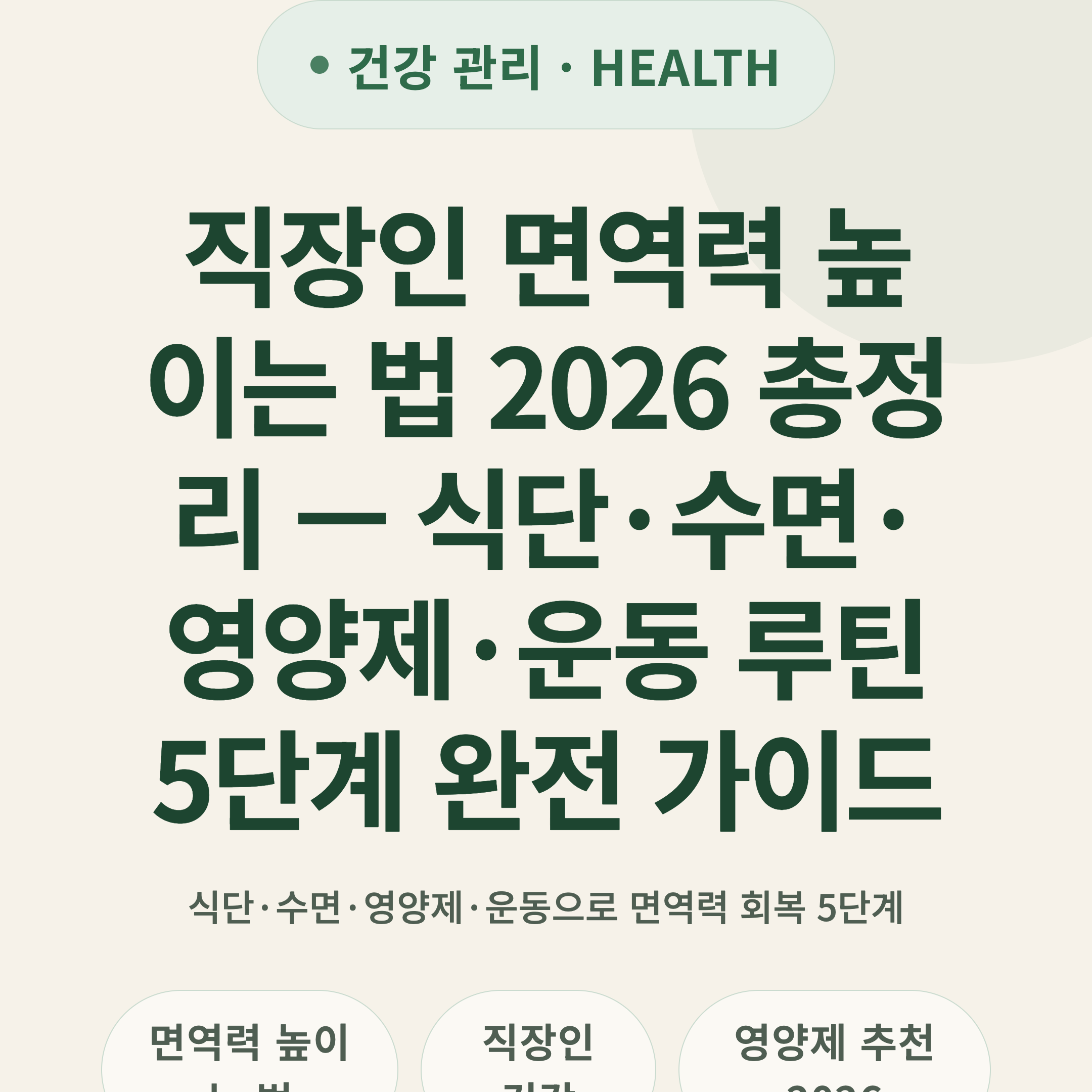 직장인 면역력 높이는 법 2026 총정리 — 식단·수면·영양제·운동 루틴 5단계 완전 가이드