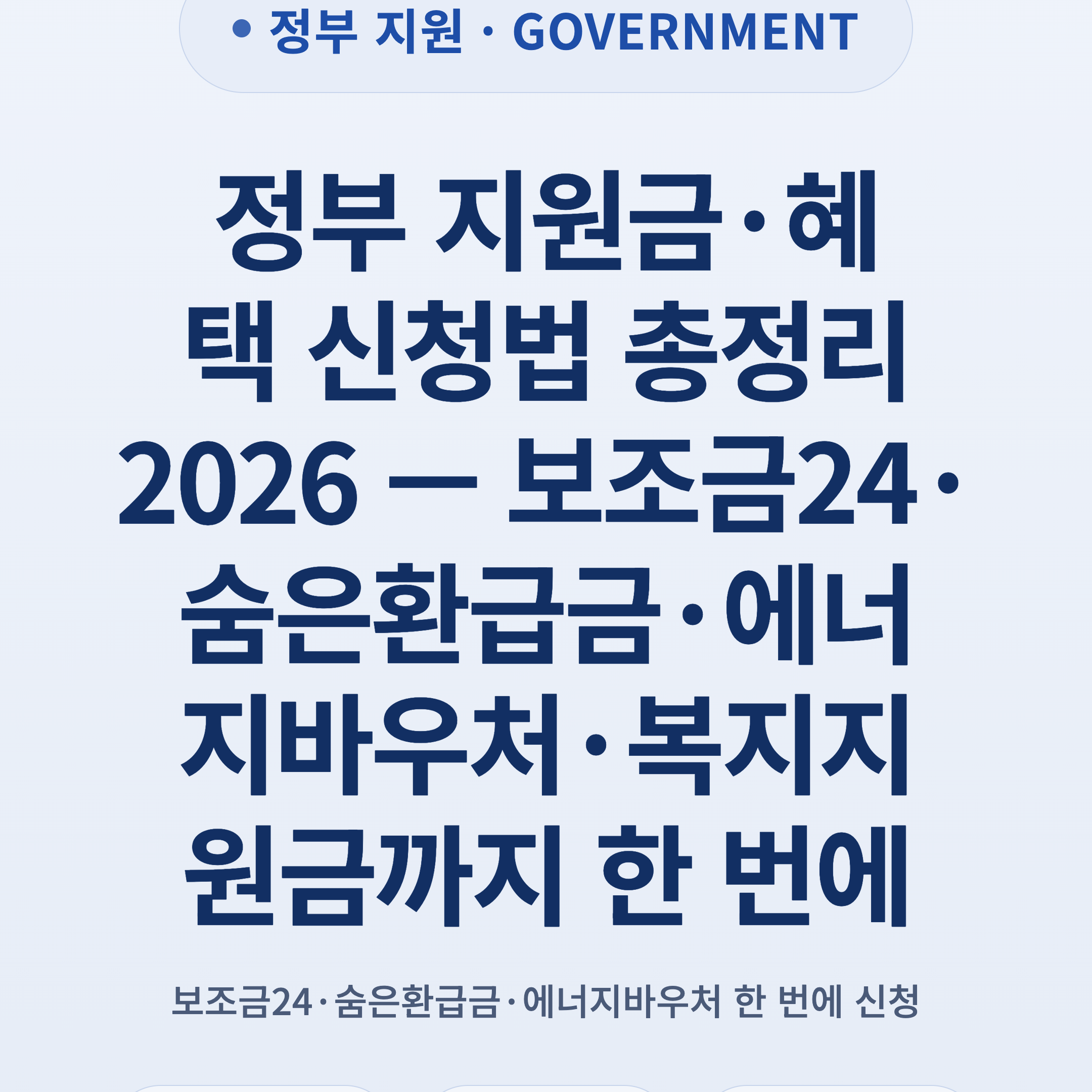 정부 지원금·혜택 신청법 총정리 2026 — 보조금24·숨은환급금·에너지바우처·복지지원금까지 한 번에