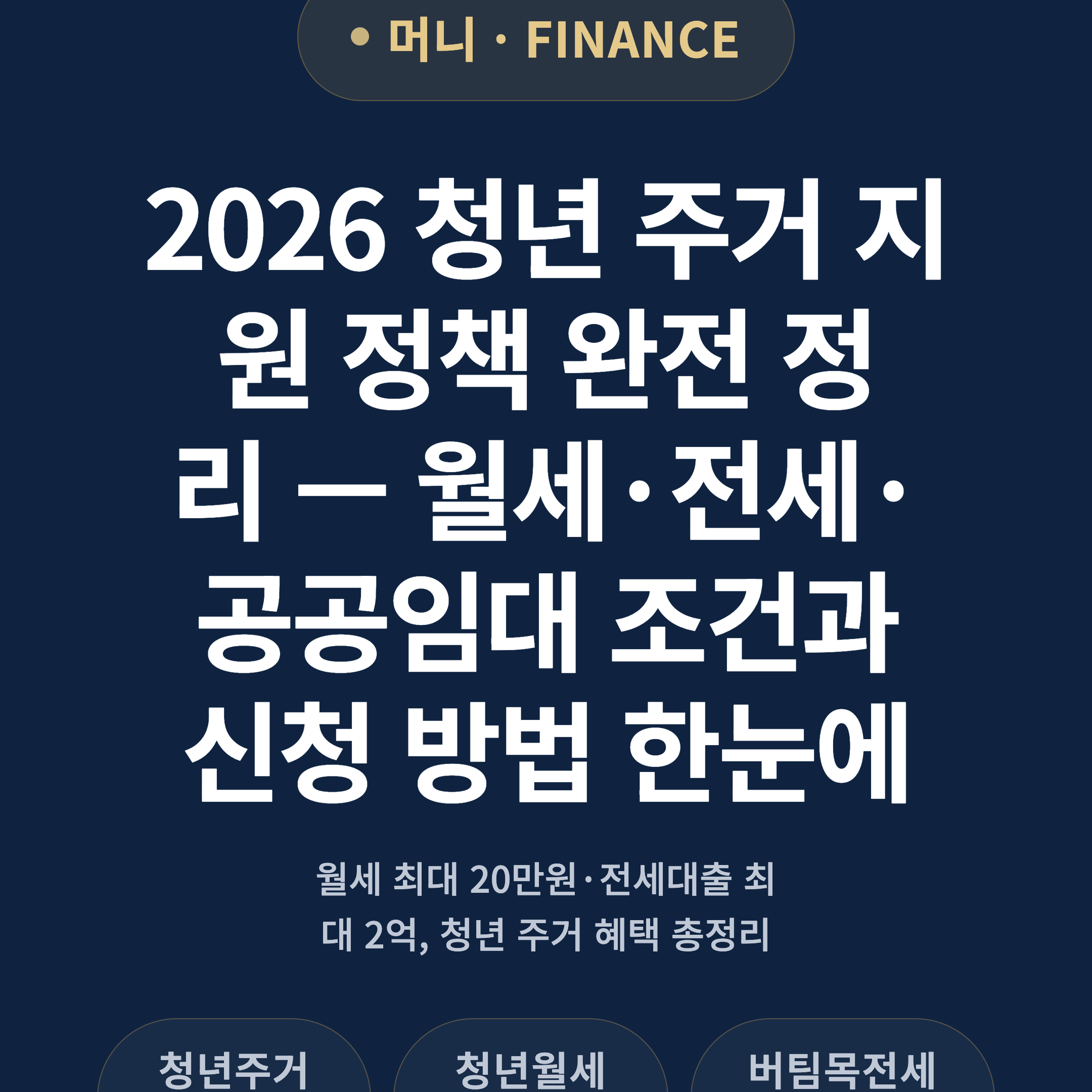 2026 청년 주거 지원 정책 완전 정리 — 월세·전세·공공임대 조건과 신청 방법 한눈에
