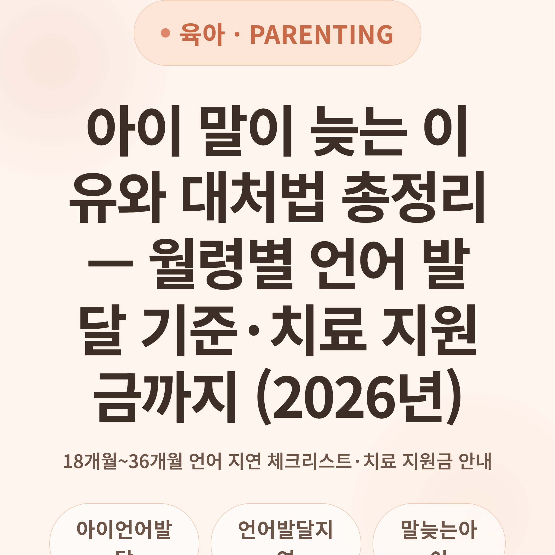 아이 말이 늦는 이유와 대처법 총정리 — 월령별 언어 발달 기준·치료 지원금까지 (2026년)
