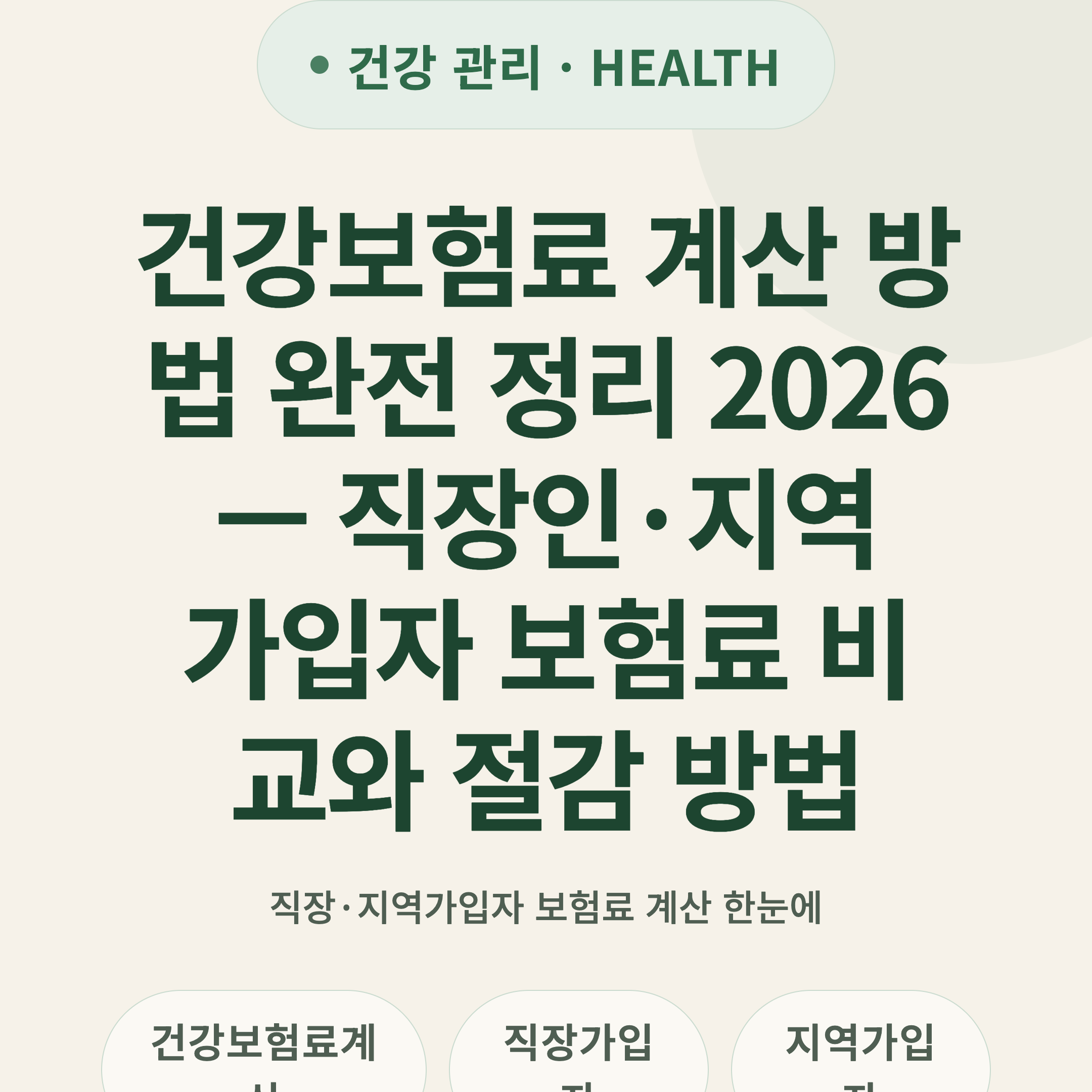 건강보험료 계산 방법 완전 정리 2026 — 직장인·지역가입자 보험료 비교와 절감 방법