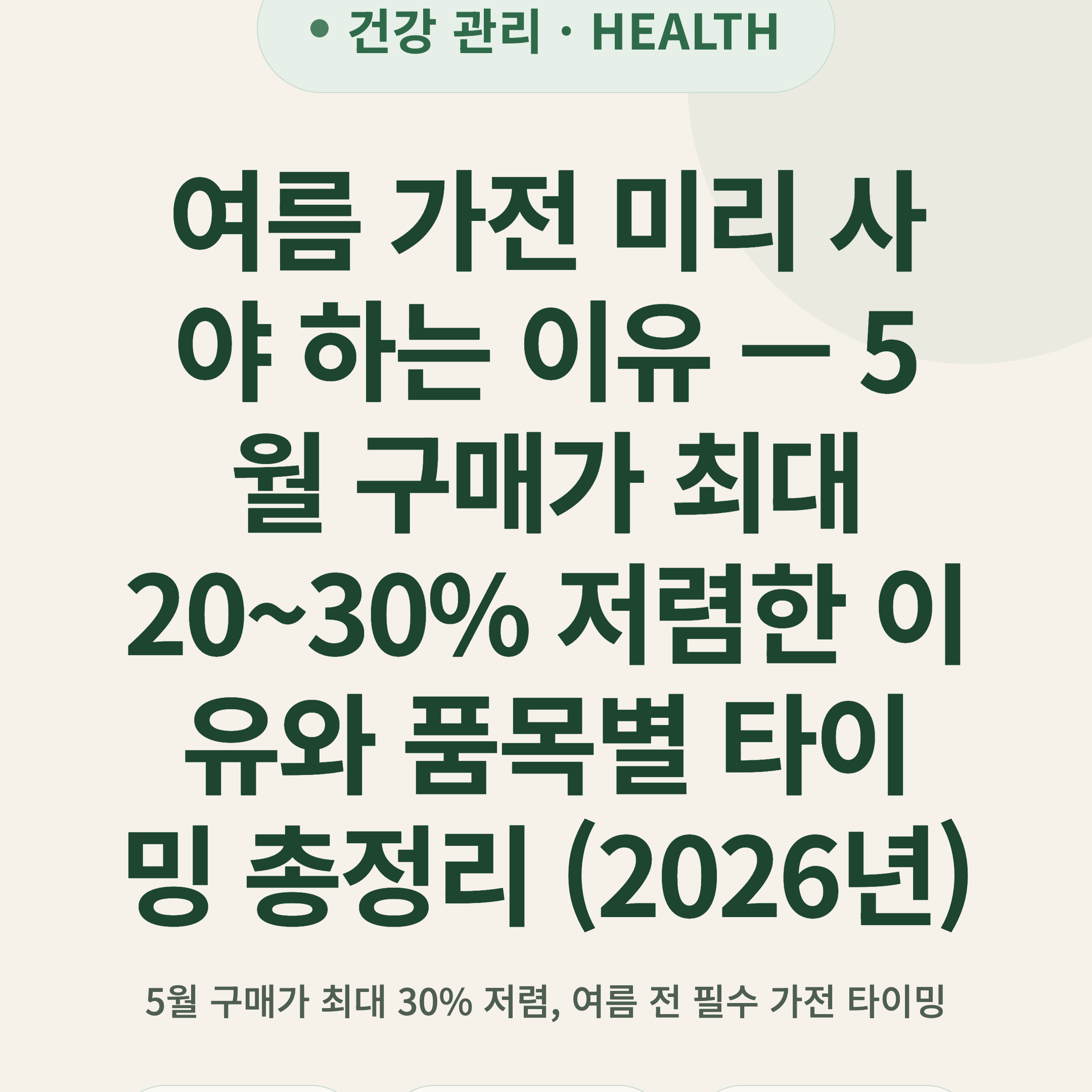여름 가전 미리 사야 하는 이유 — 5월 구매가 최대 20~30% 저렴한 이유와 품목별 타이밍 총정리 (2026년)