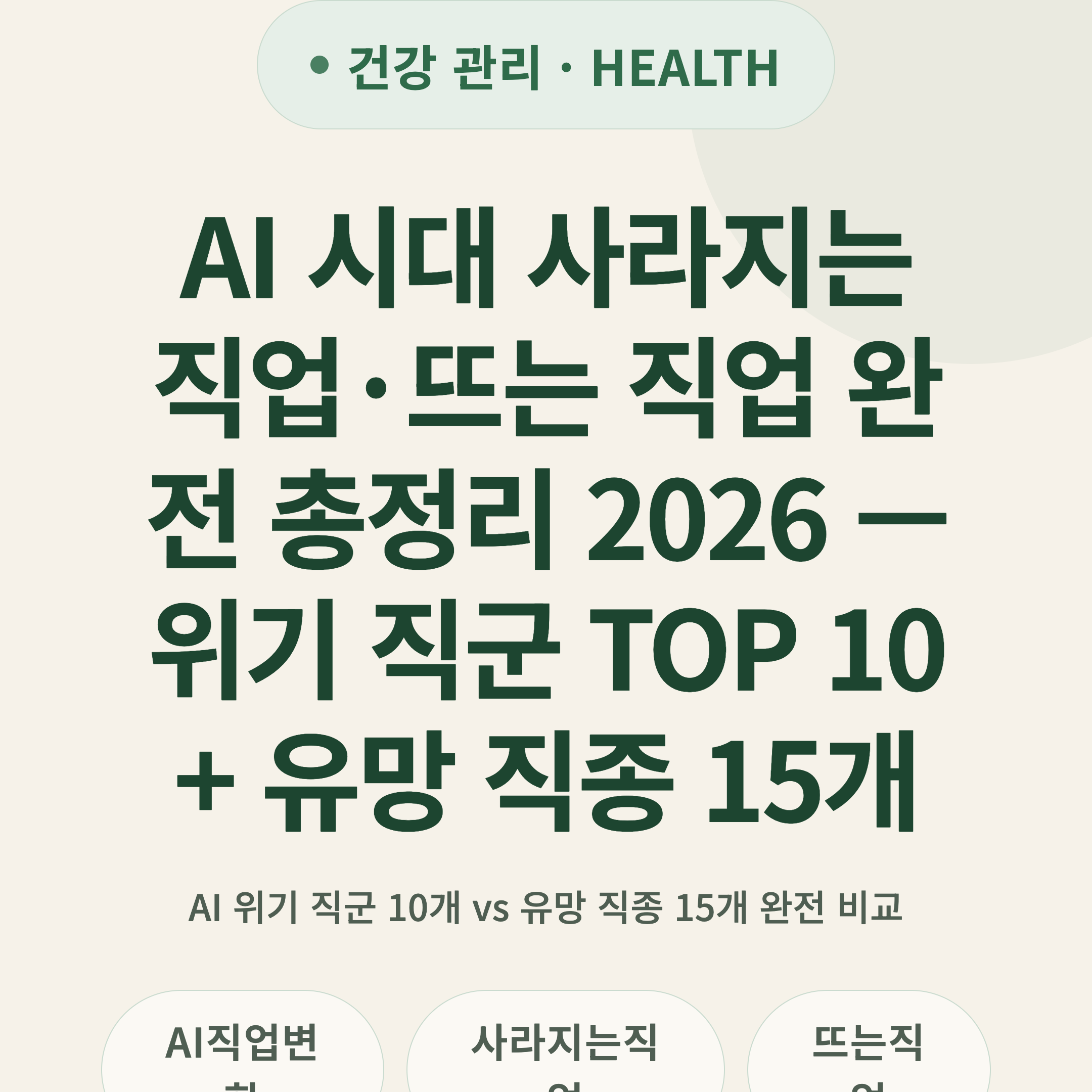 AI 시대 사라지는 직업·뜨는 직업 완전 총정리 2026 — 위기 직군 TOP 10 + 유망 직종 15개
