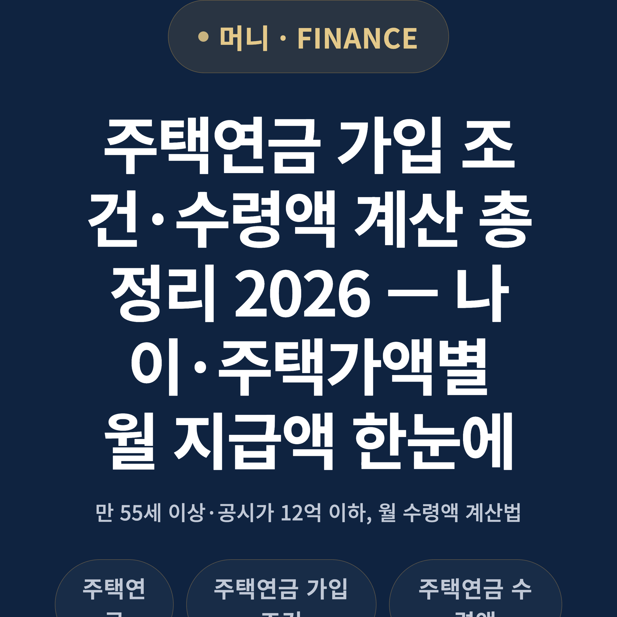 주택연금 가입 조건·수령액 계산 총정리 2026 — 나이·주택가액별 월 지급액 한눈에