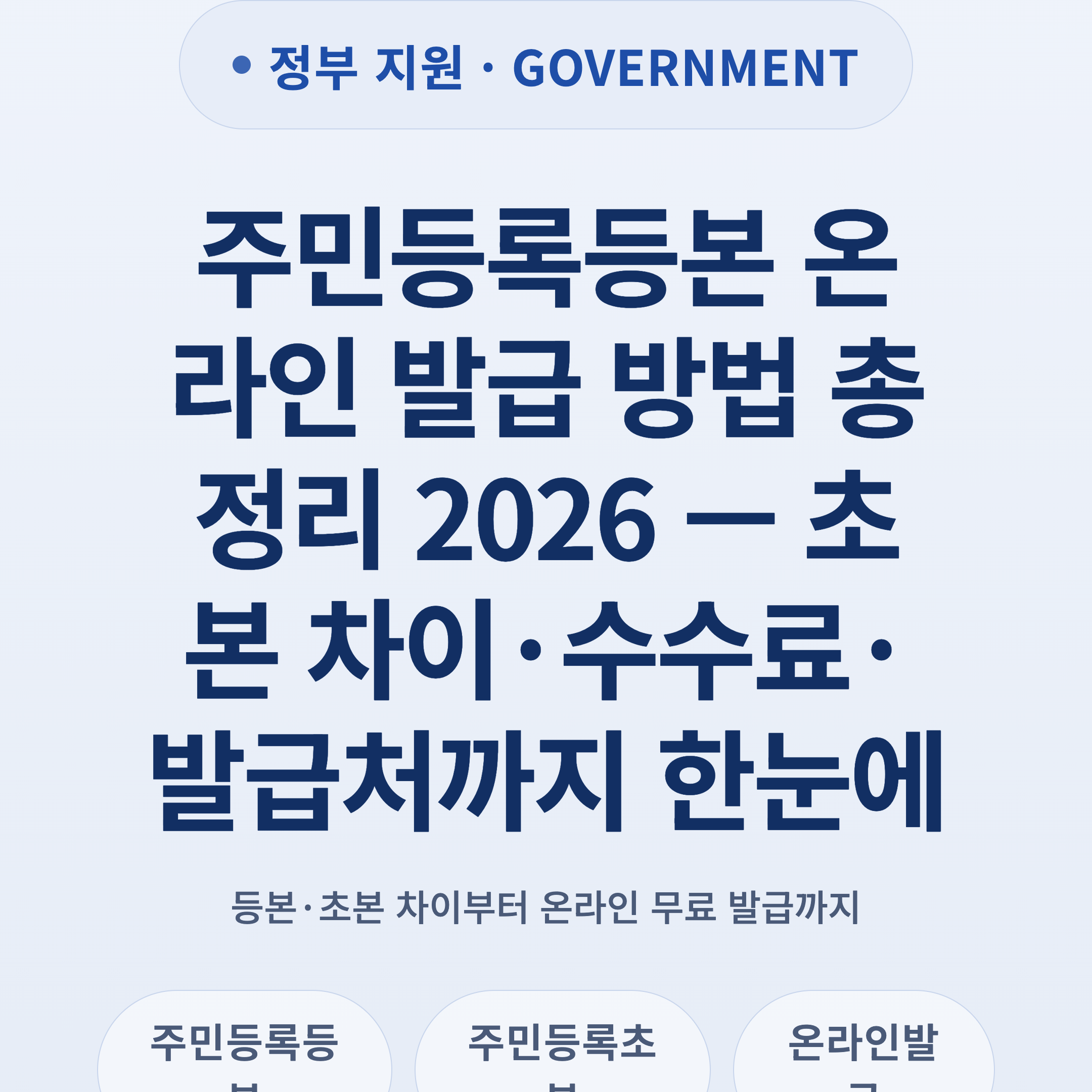주민등록등본 온라인 발급 방법 총정리 2026 — 초본 차이·수수료·발급처까지 한눈에