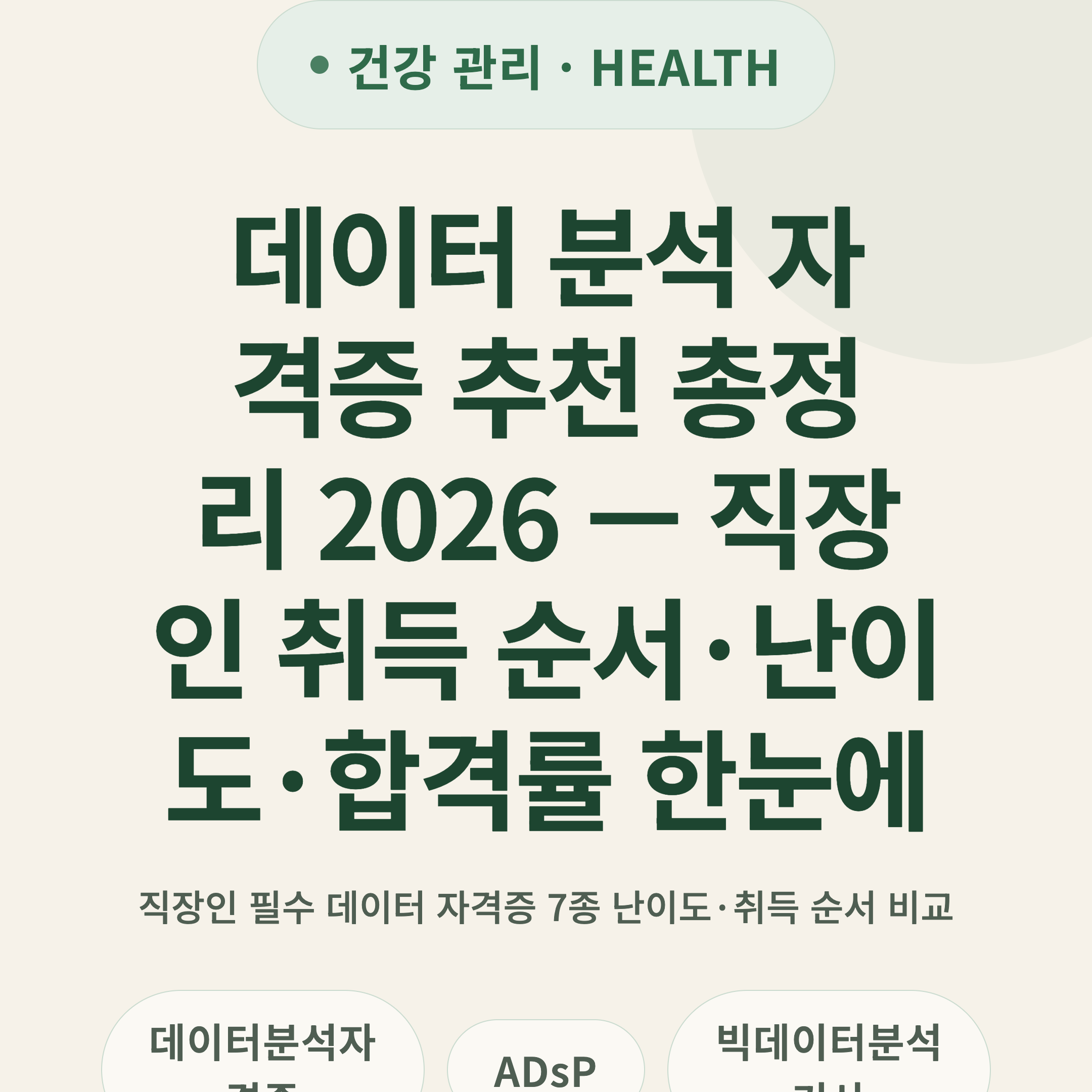 데이터 분석 자격증 추천 총정리 2026 — 직장인 취득 순서·난이도·합격률 한눈에