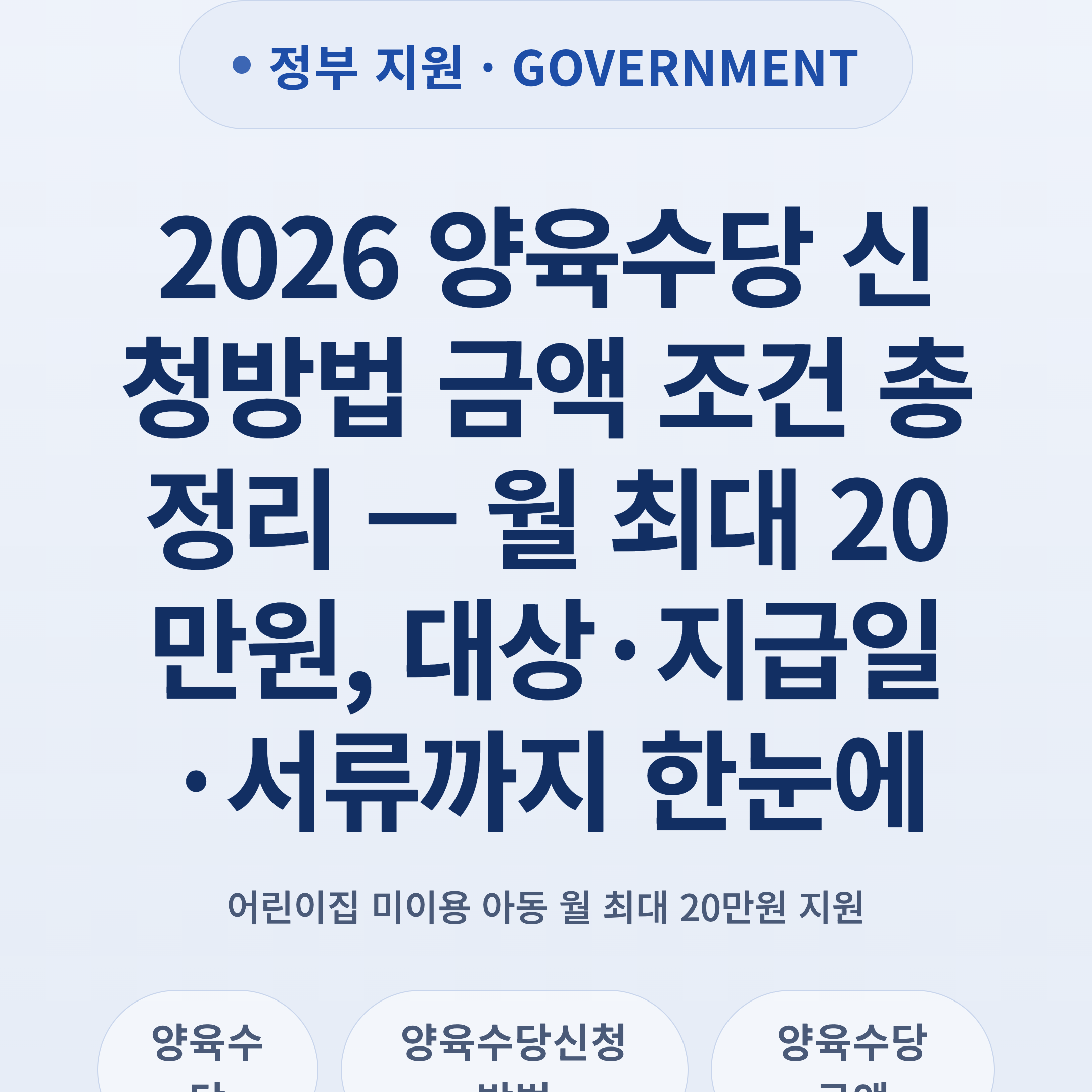 2026 양육수당 신청방법 금액 조건 총정리 — 월 최대 20만원, 대상·지급일·서류까지 한눈에