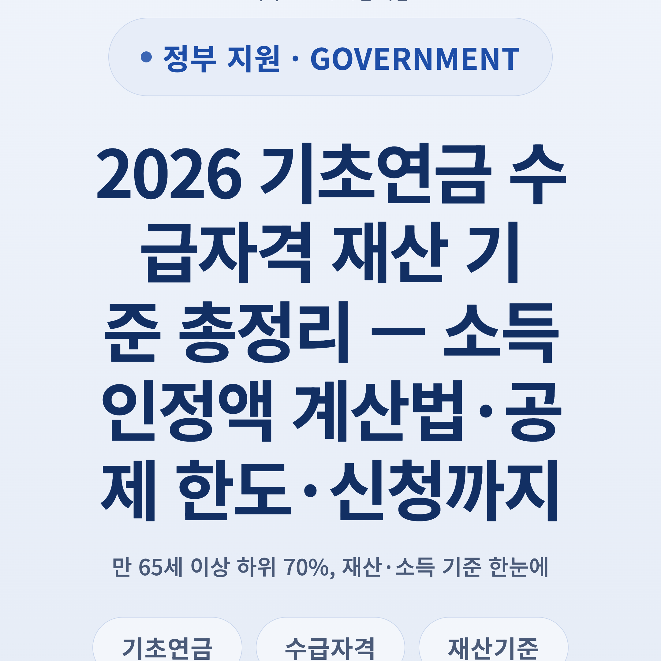 2026 기초연금 수급자격 재산 기준 총정리 — 소득인정액 계산법·공제 한도·신청까지