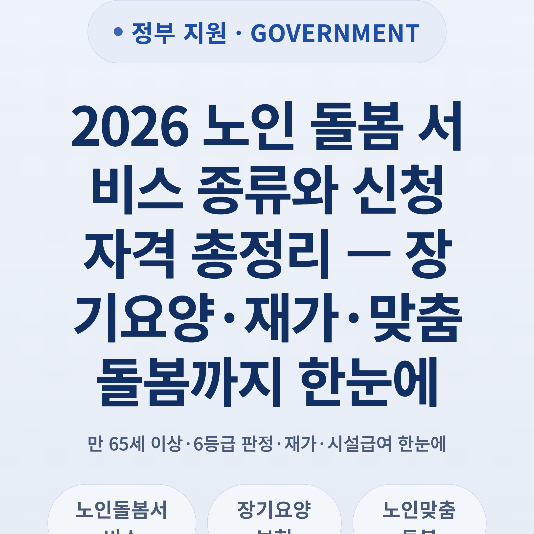 2026 노인 돌봄 서비스 종류와 신청 자격 총정리 — 장기요양·재가·맞춤돌봄까지 한눈에