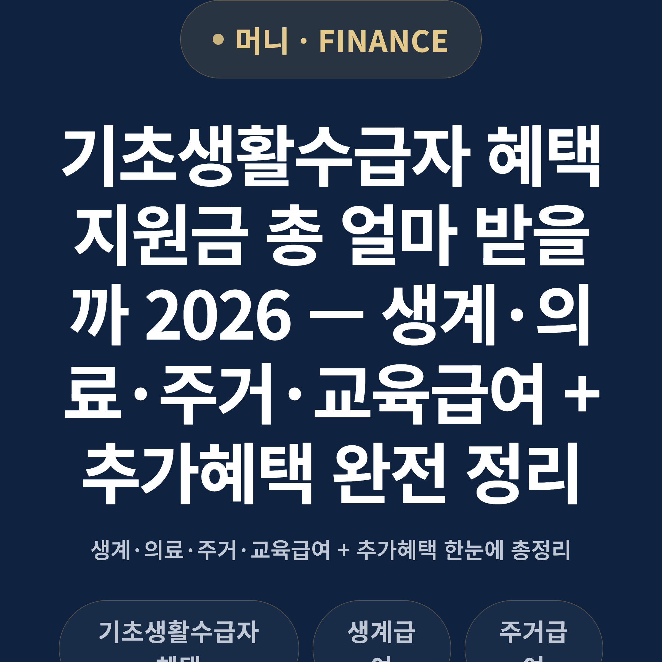 기초생활수급자 혜택 지원금 총 얼마 받을까 2026 — 생계·의료·주거·교육급여 + 추가혜택 완전 정리