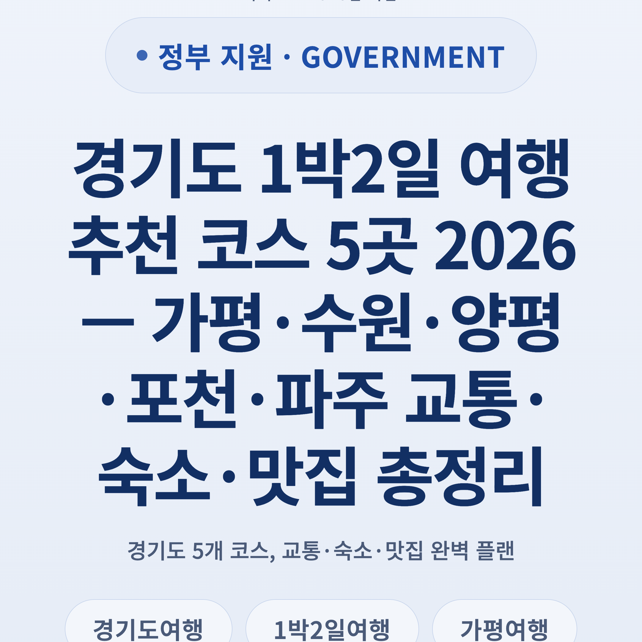 경기도 1박2일 여행 추천 코스 5곳 2026 — 가평·수원·양평·포천·파주 교통·숙소·맛집 총정리
