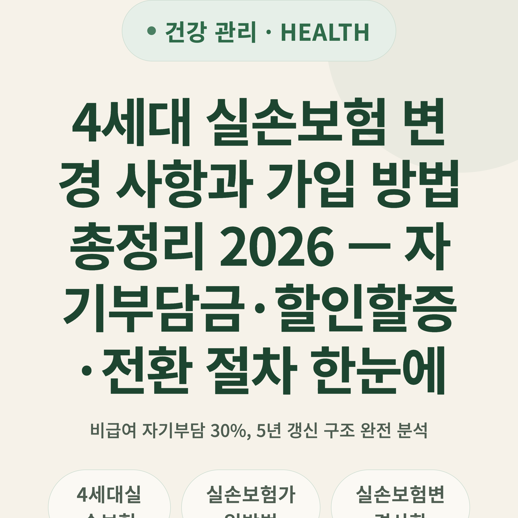 4세대 실손보험 변경 사항과 가입 방법 총정리 2026 — 자기부담금·할인할증·전환 절차 한눈에