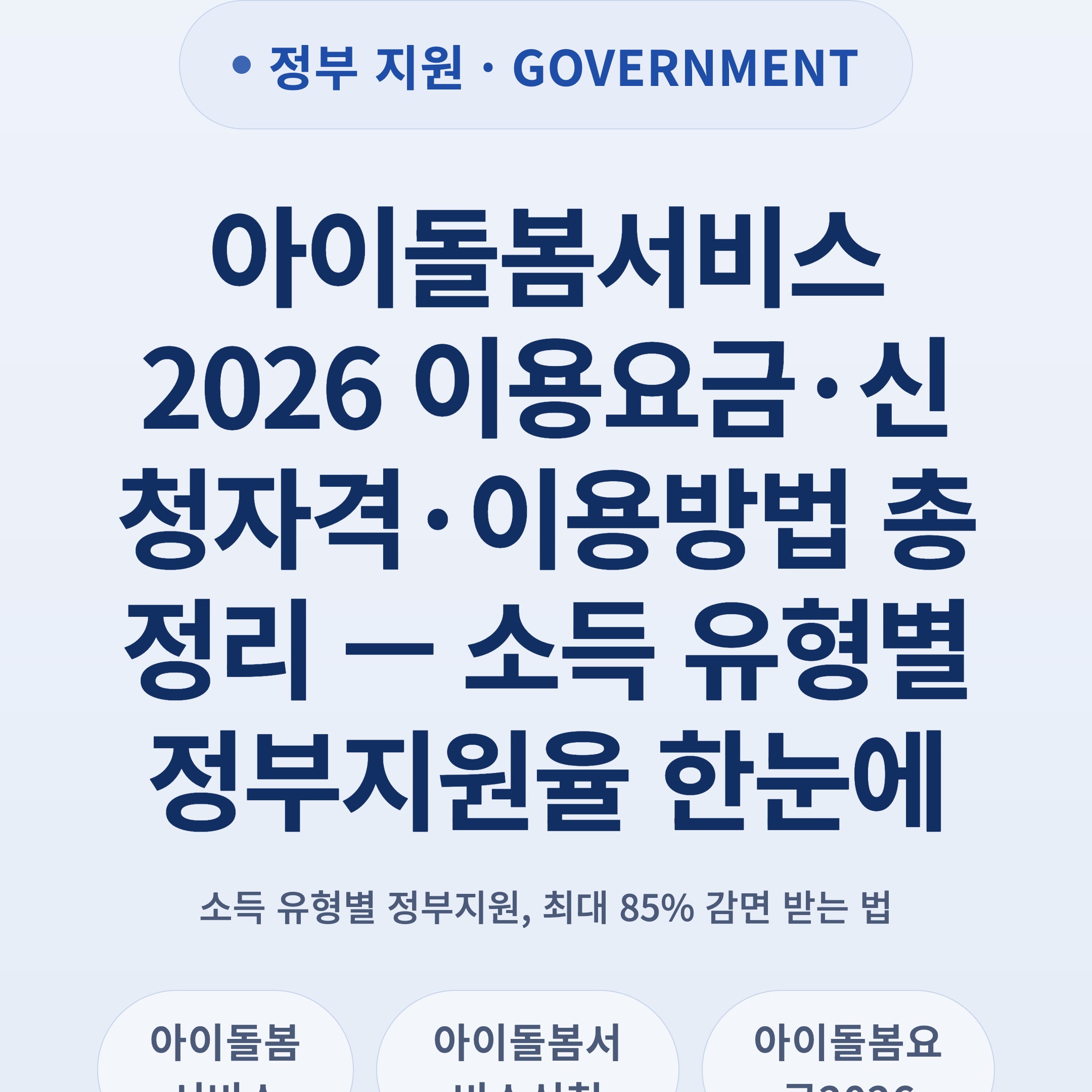 아이돌봄서비스 2026 이용요금·신청자격·이용방법 총정리 — 소득 유형별 정부지원율 한눈에