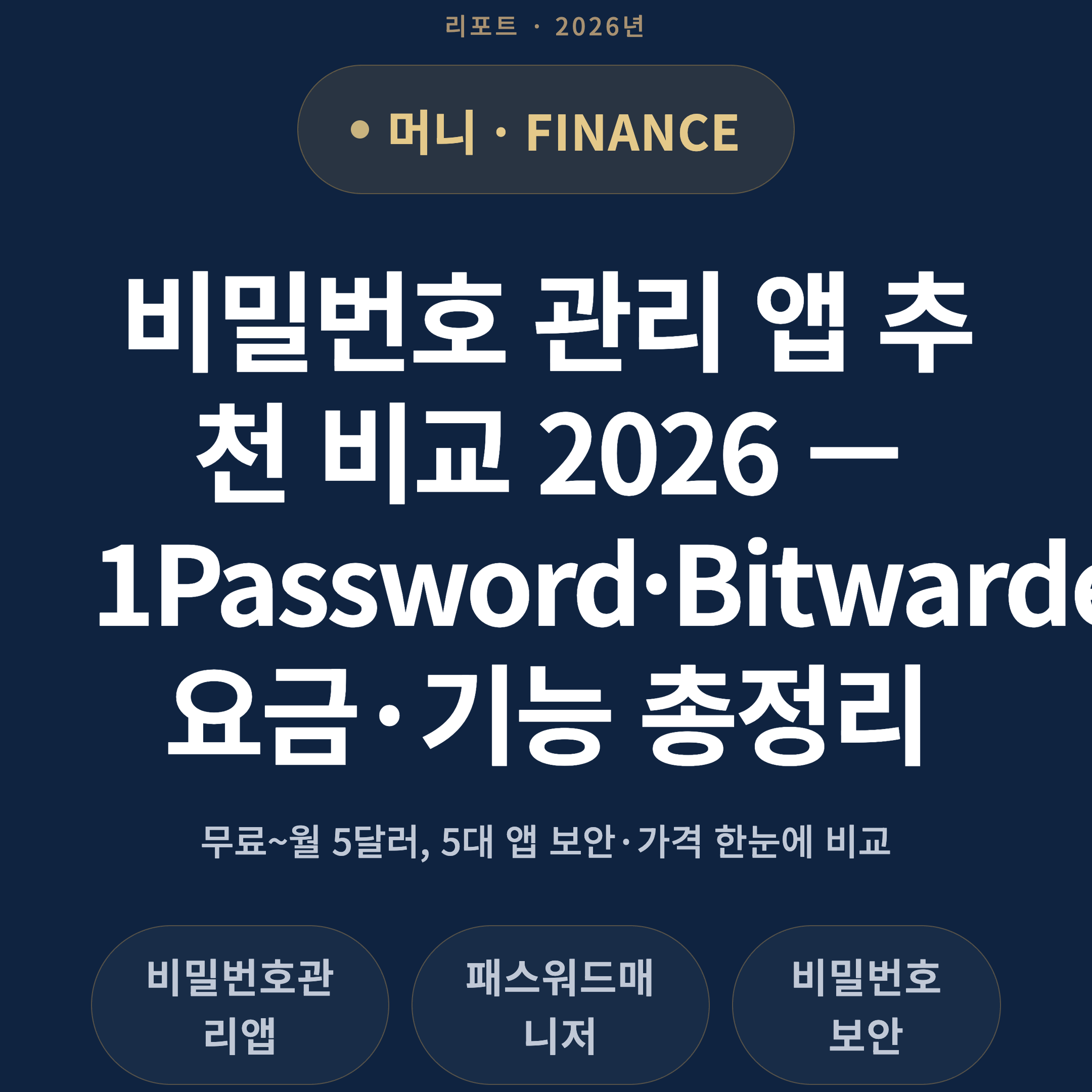 비밀번호 관리 앱 추천 비교 2026 — 1Password·Bitwarden·Dashlane·Keeper 요금·기능 총정리